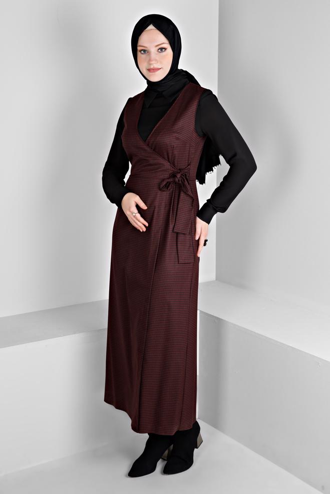Tesettür giyim BORDO BAĞLAMA DETAYLI PÖTİKARE JİLE 43318 - ALVİNA