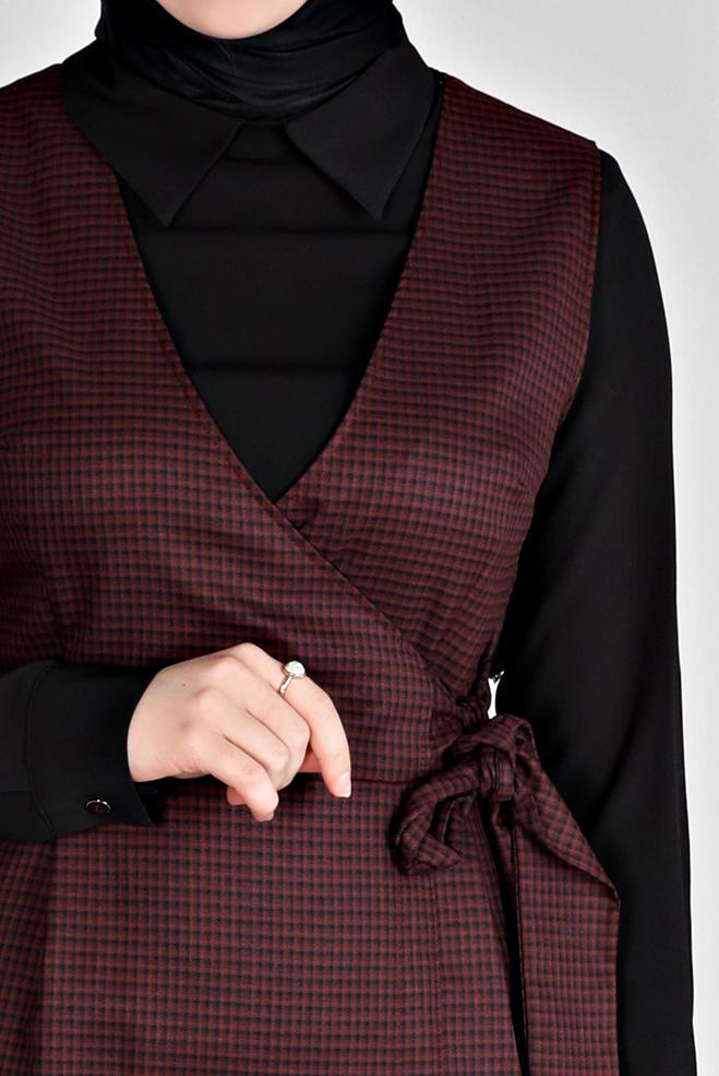 Tesettür giyim BORDO BAĞLAMA DETAYLI PÖTİKARE JİLE 43318 - ALVİNA