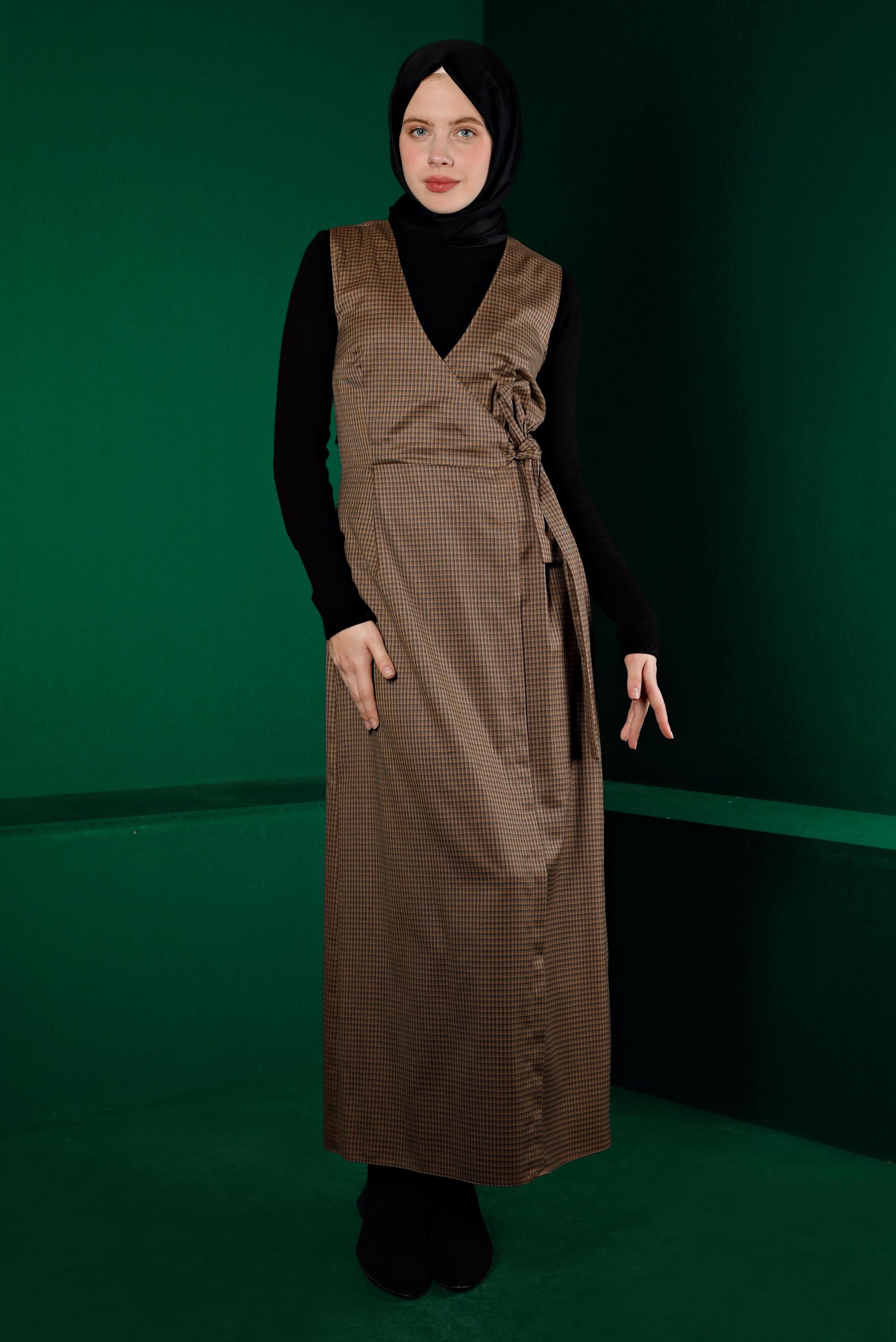 Tesettür giyim KAHVE BAĞLAMA DETAYLI PÖTİKARE JİLE 43318