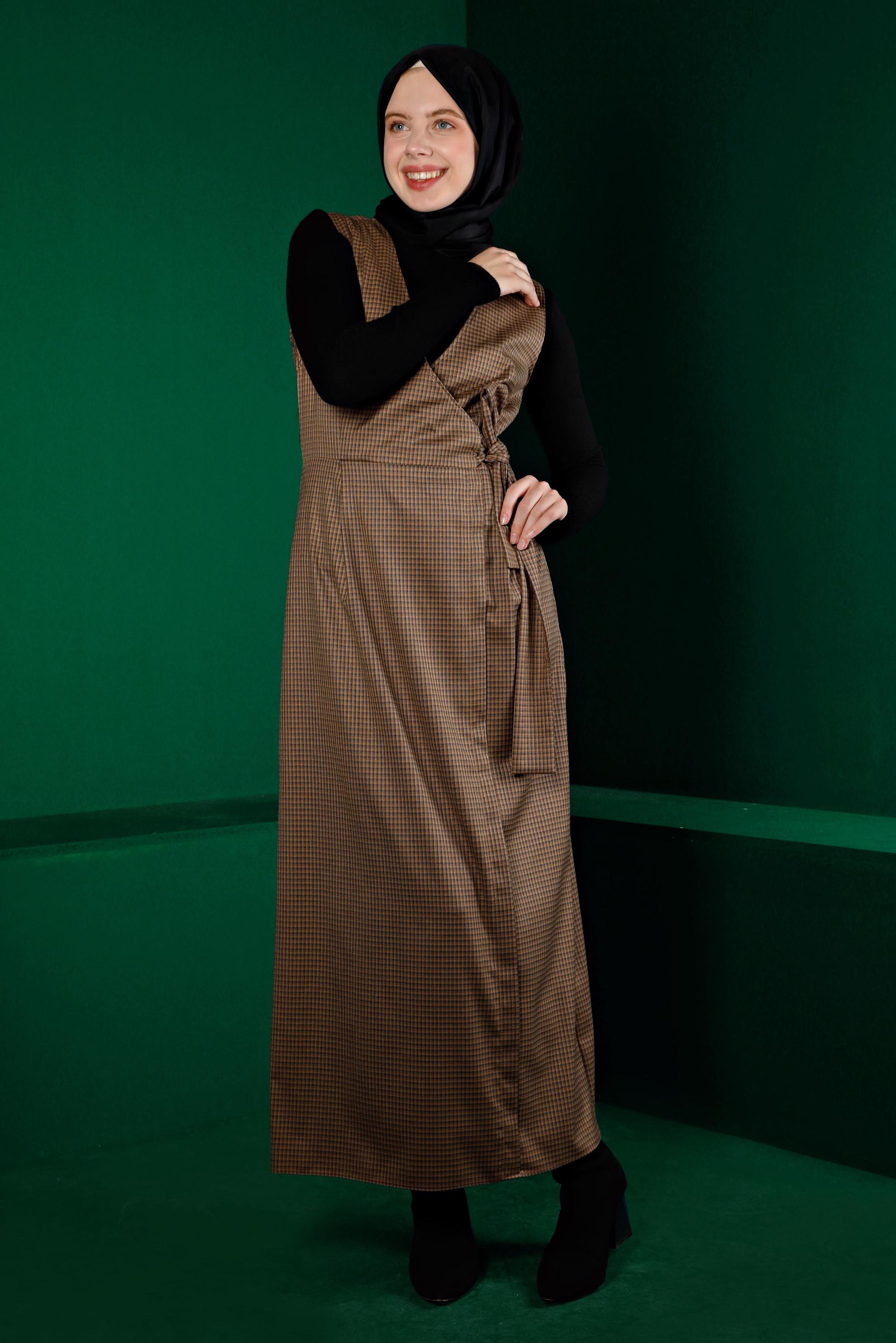 Tesettür giyim KAHVE BAĞLAMA DETAYLI PÖTİKARE JİLE 43318