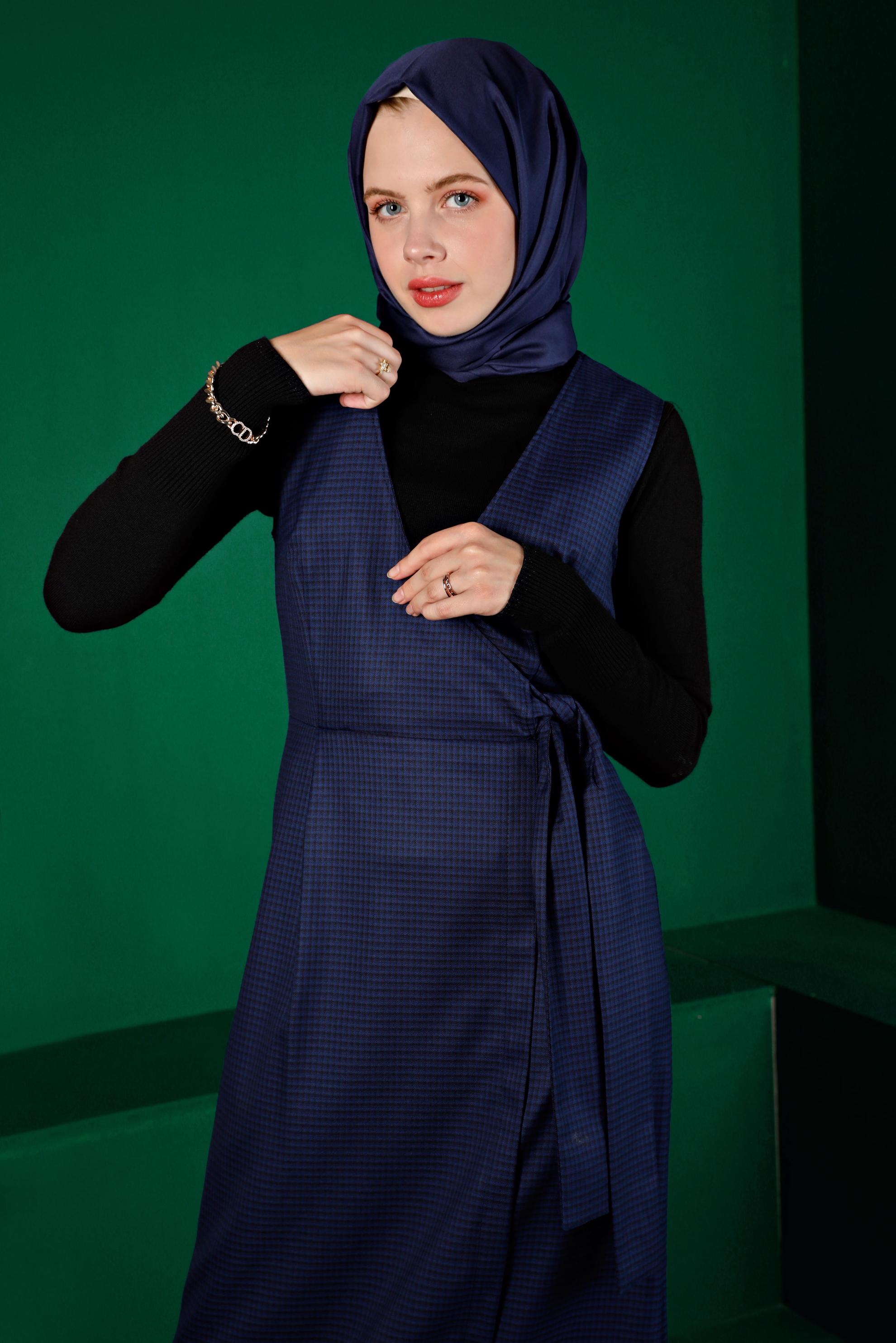 Tesettür giyim LACİVERT BAĞLAMA DETAYLI PÖTİKARE JİLE 43318