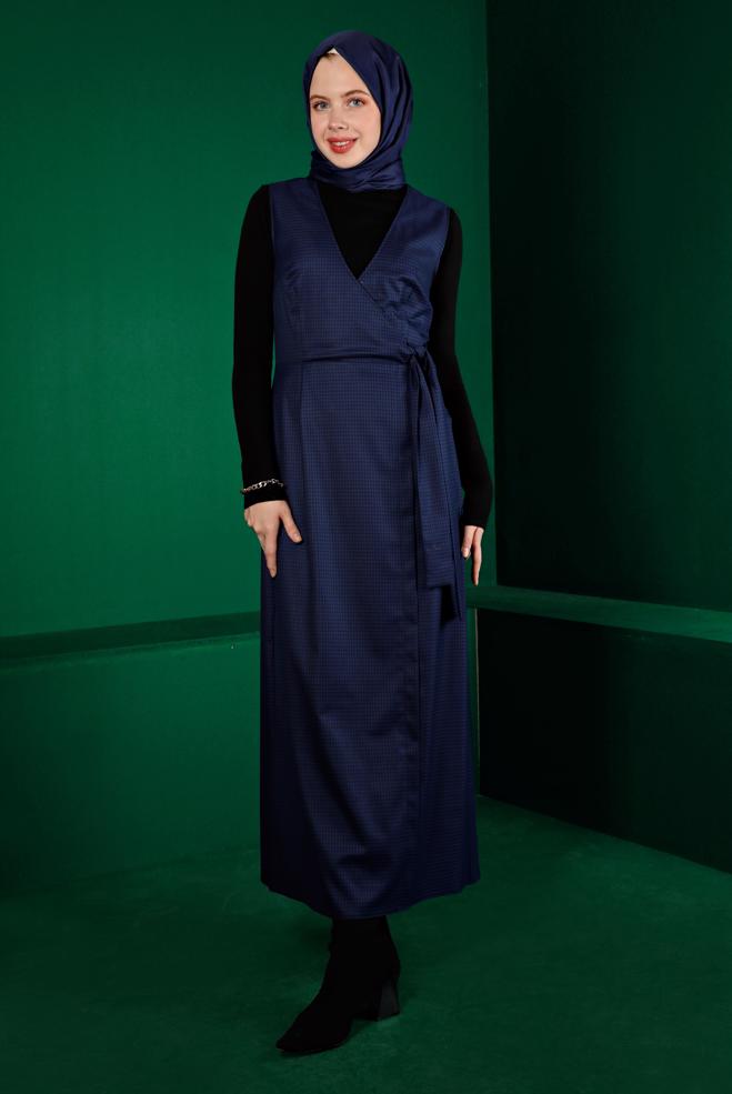Tesettür giyim LACİVERT BAĞLAMA DETAYLI PÖTİKARE JİLE 43318 - ALVİNA