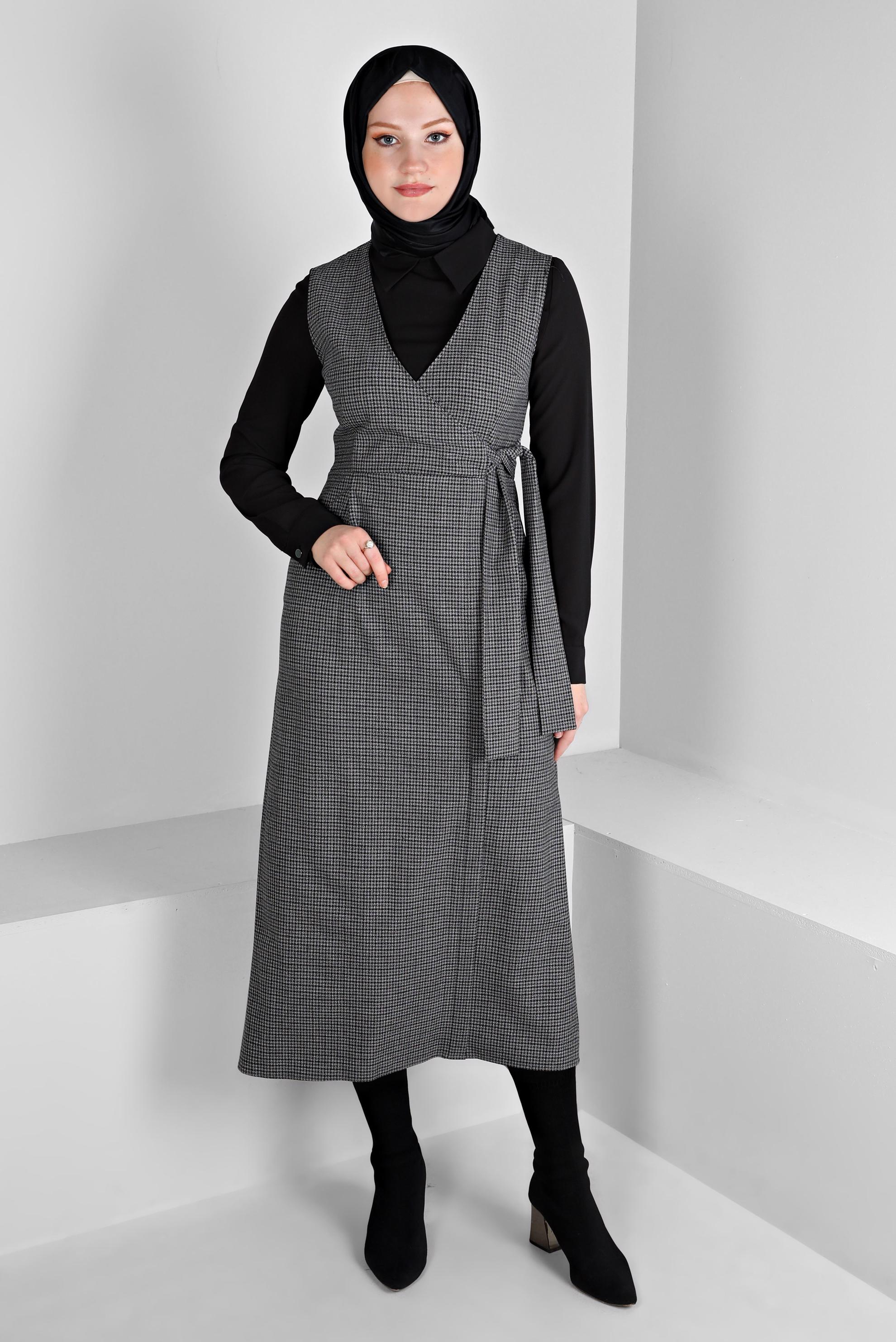 Tesettür giyim SİYAH BAĞLAMA DETAYLI PÖTİKARE JİLE 43318-1