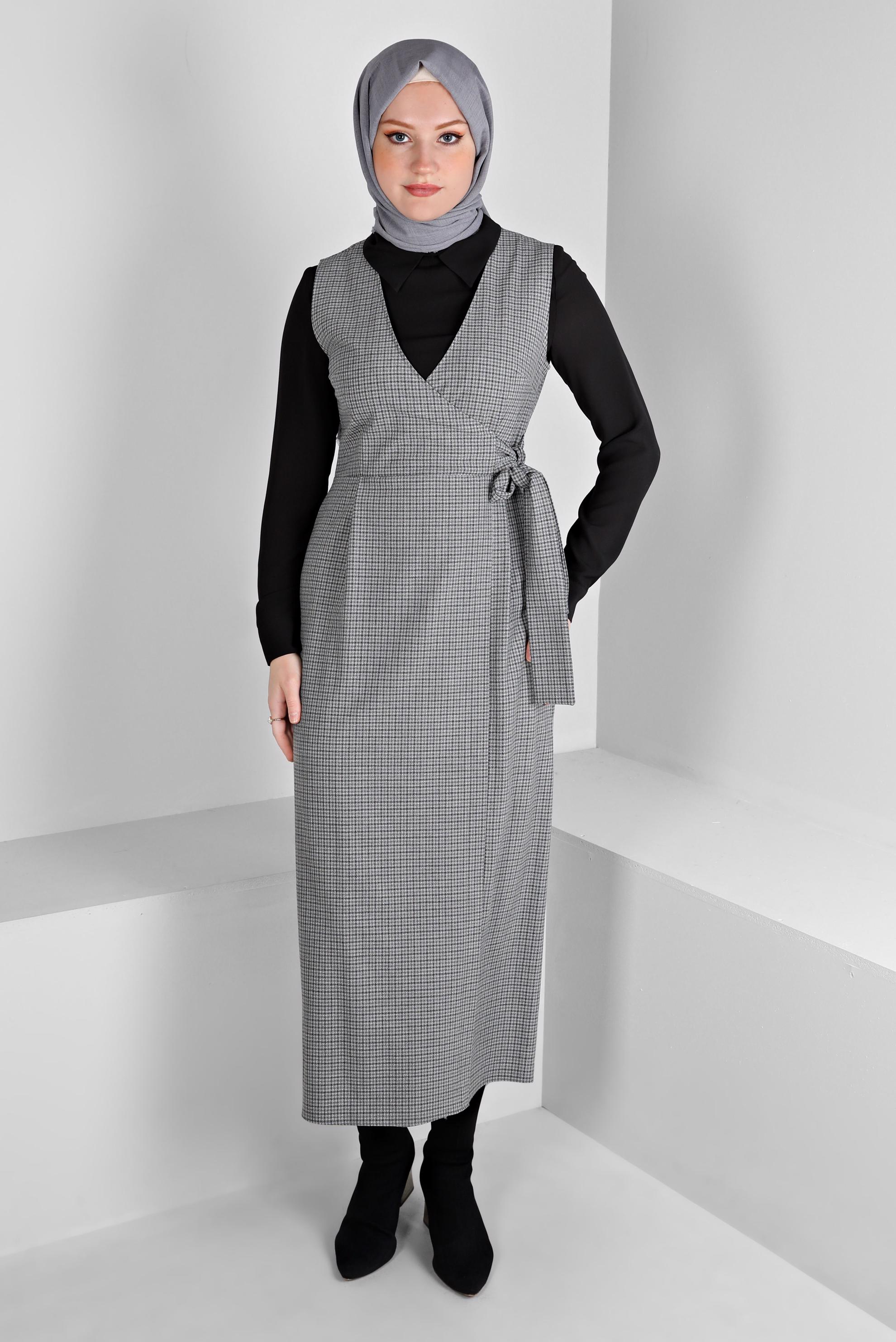 Tesettür giyim GRİ BAĞLAMA DETAYLI PÖTİKARE JİLE 43318-1