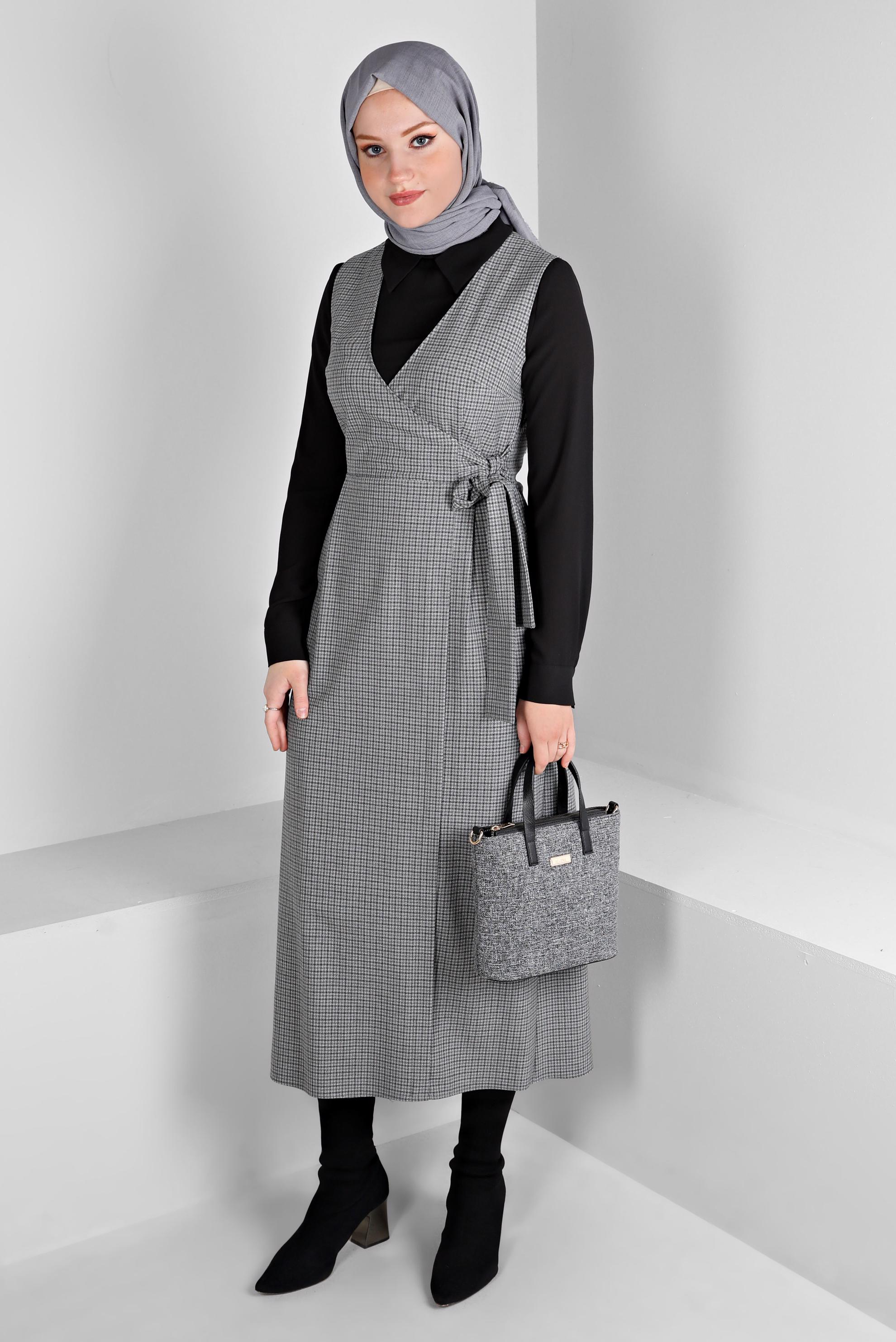 Tesettür giyim GRİ BAĞLAMA DETAYLI PÖTİKARE JİLE 43318-1