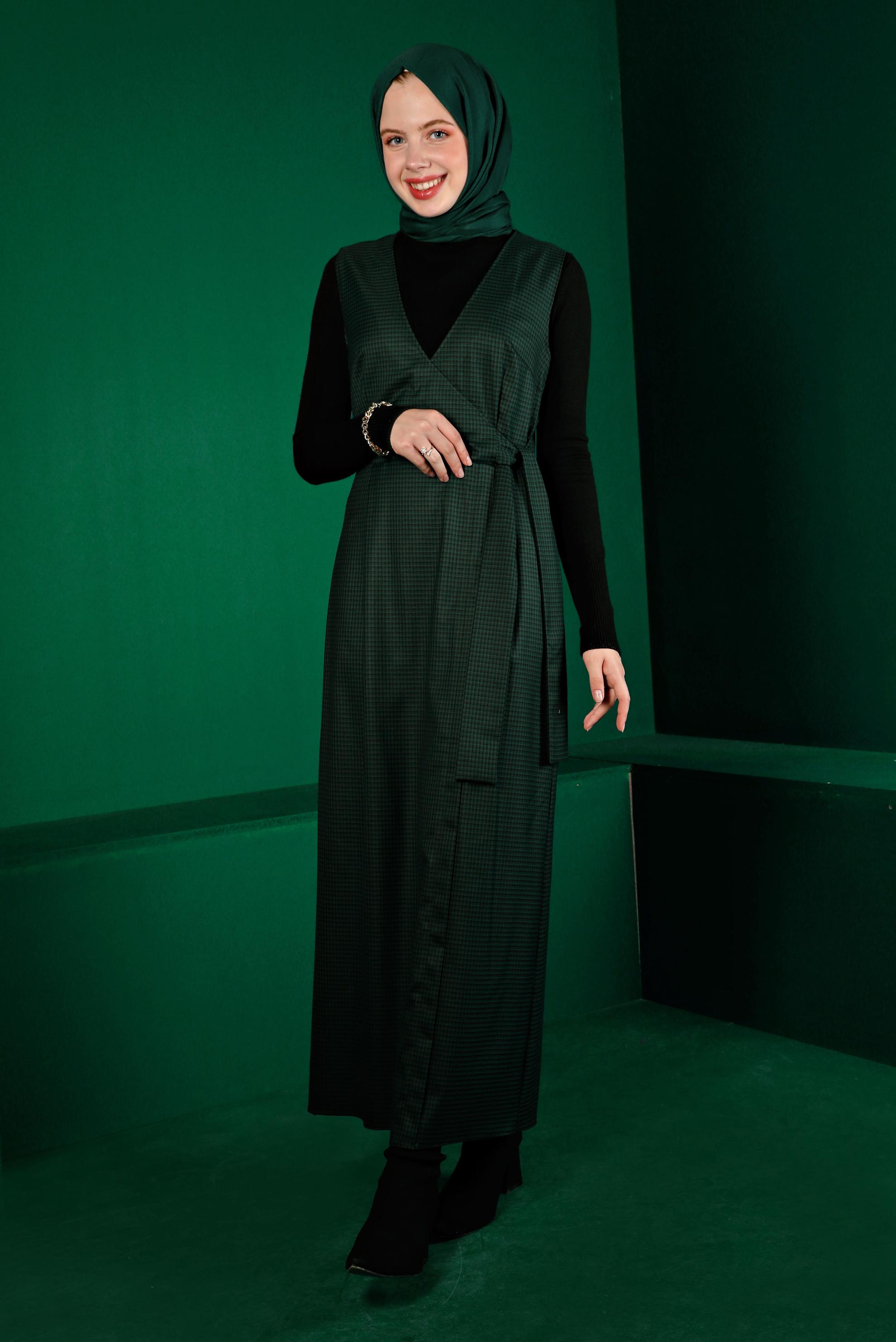 Tesettür giyim YEŞİL BAĞLAMA DETAYLI PÖTİKARE JİLE 43318