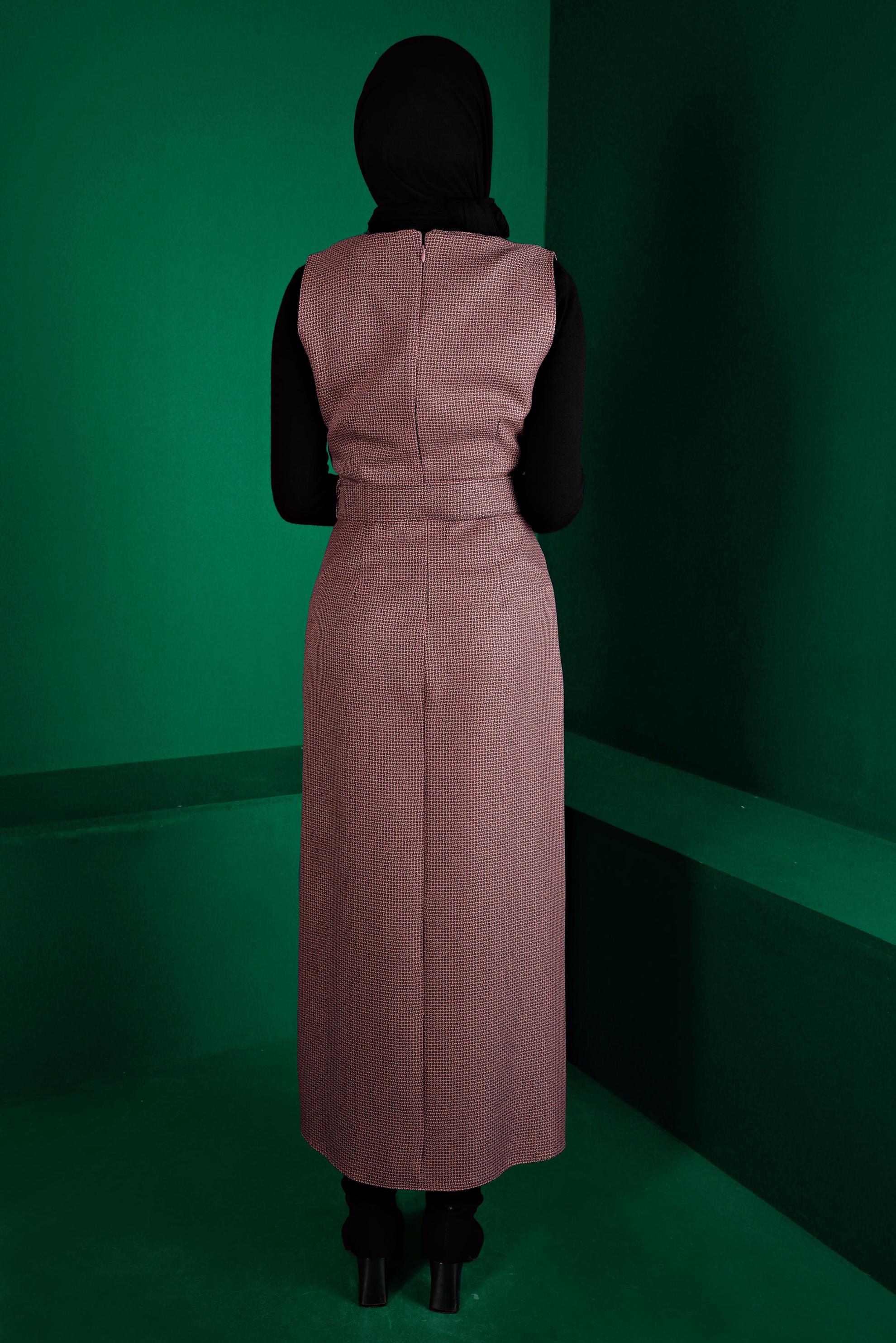 Tesettür giyim PUDRA KAZAYAĞI DESENLİ KEMERLİ JİLE 43366