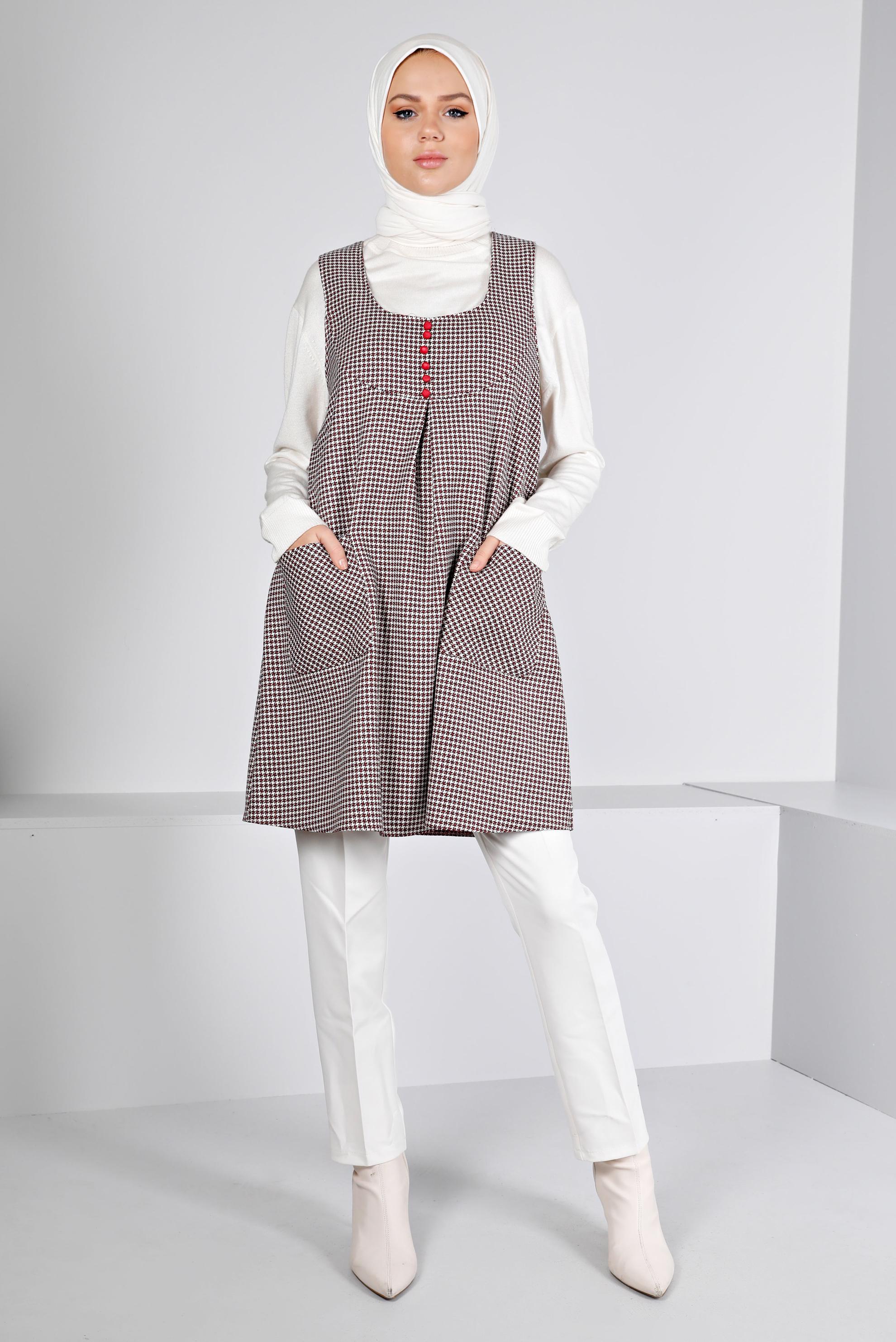 Tesettür giyim FUŞYA KAZAYAĞI DESENLİ DÜĞMELİ JİLE 43431 