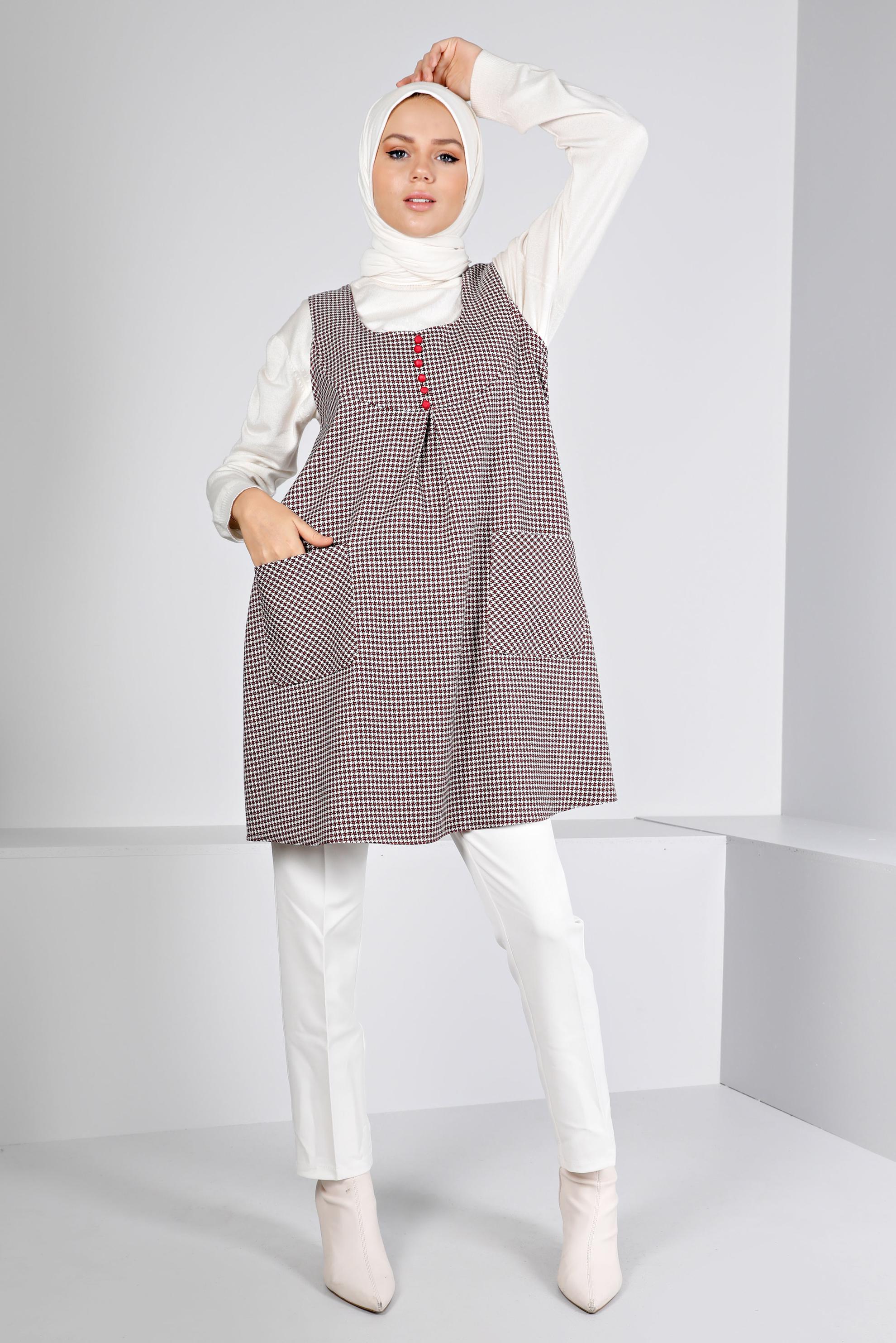 Tesettür giyim FUŞYA KAZAYAĞI DESENLİ DÜĞMELİ JİLE 43431 