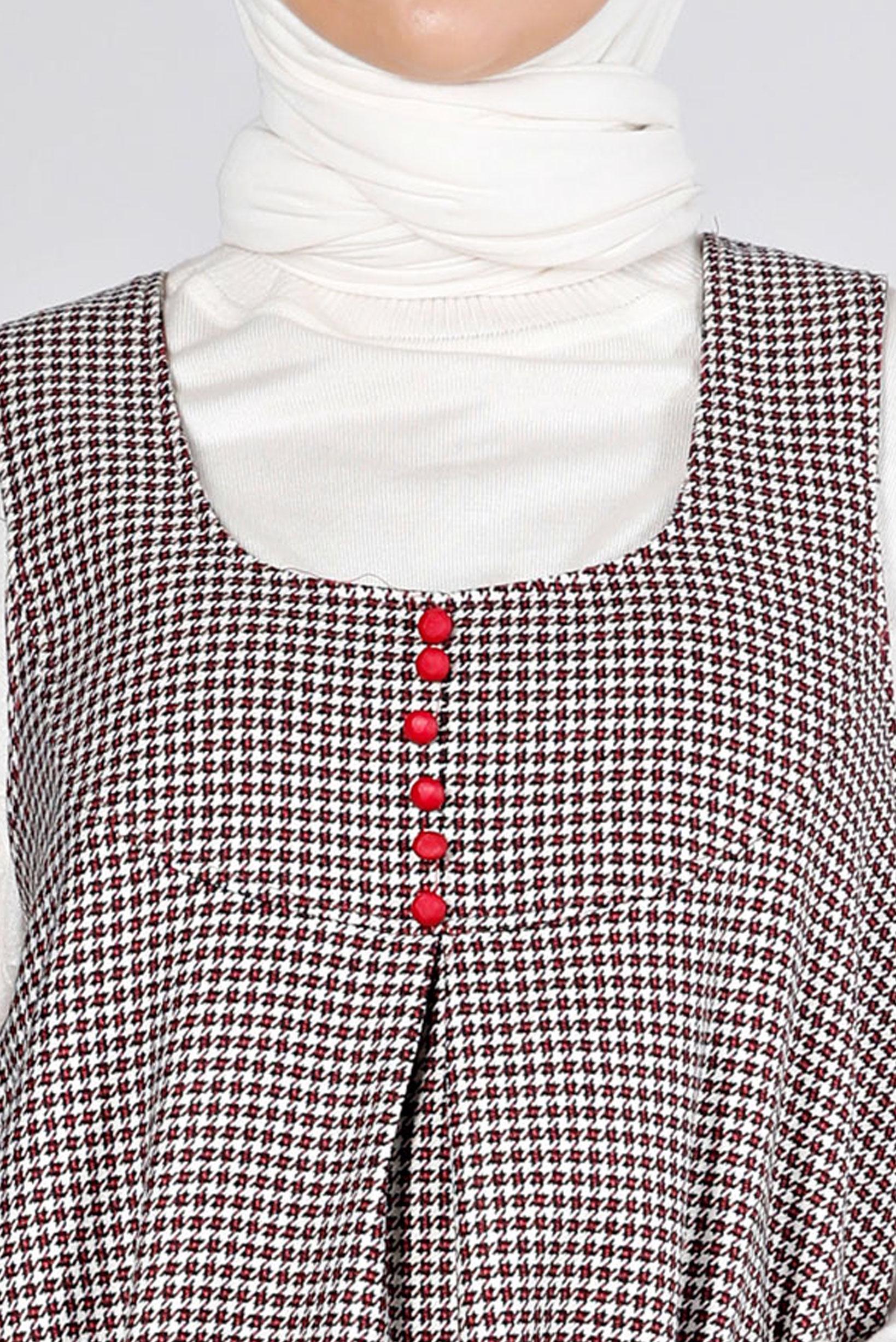 Tesettür giyim FUŞYA KAZAYAĞI DESENLİ DÜĞMELİ JİLE 43431 