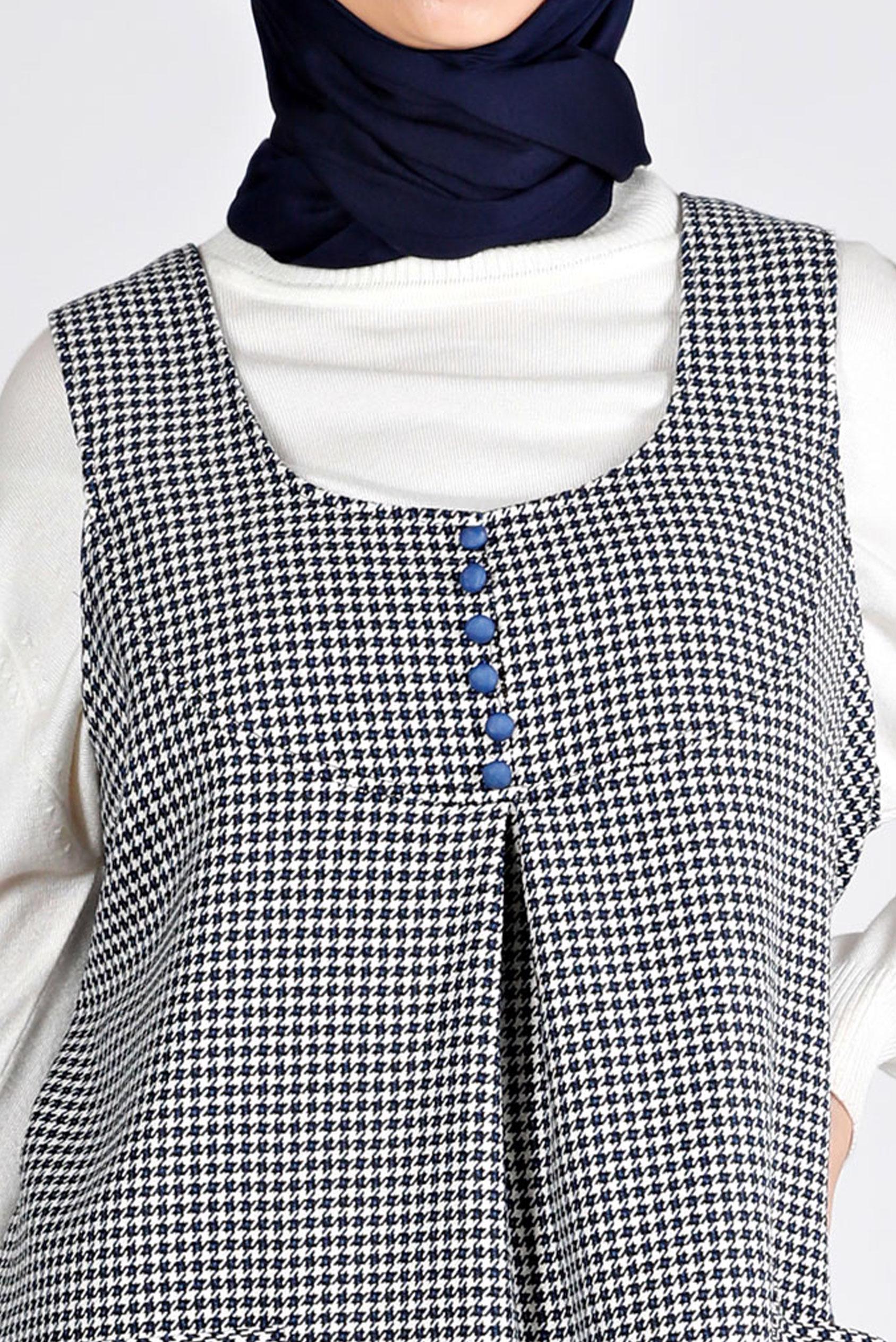 Tesettür giyim LACİVERT KAZAYAĞI DESENLİ DÜĞMELİ JİLE 43431 