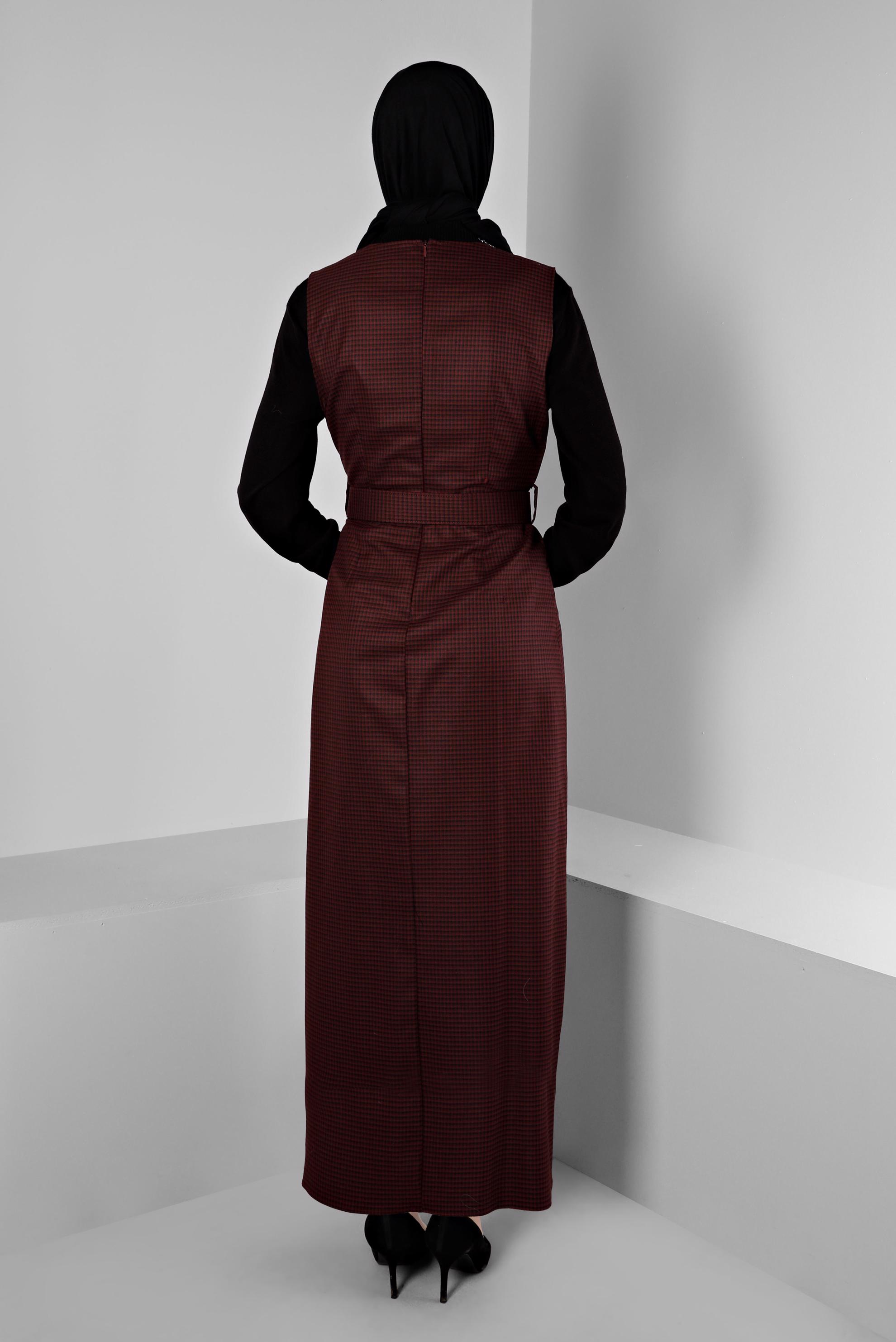 Tesettür giyim BORDO PÖTİKARE DESENLİ KEMERLİ JİLE 43454 