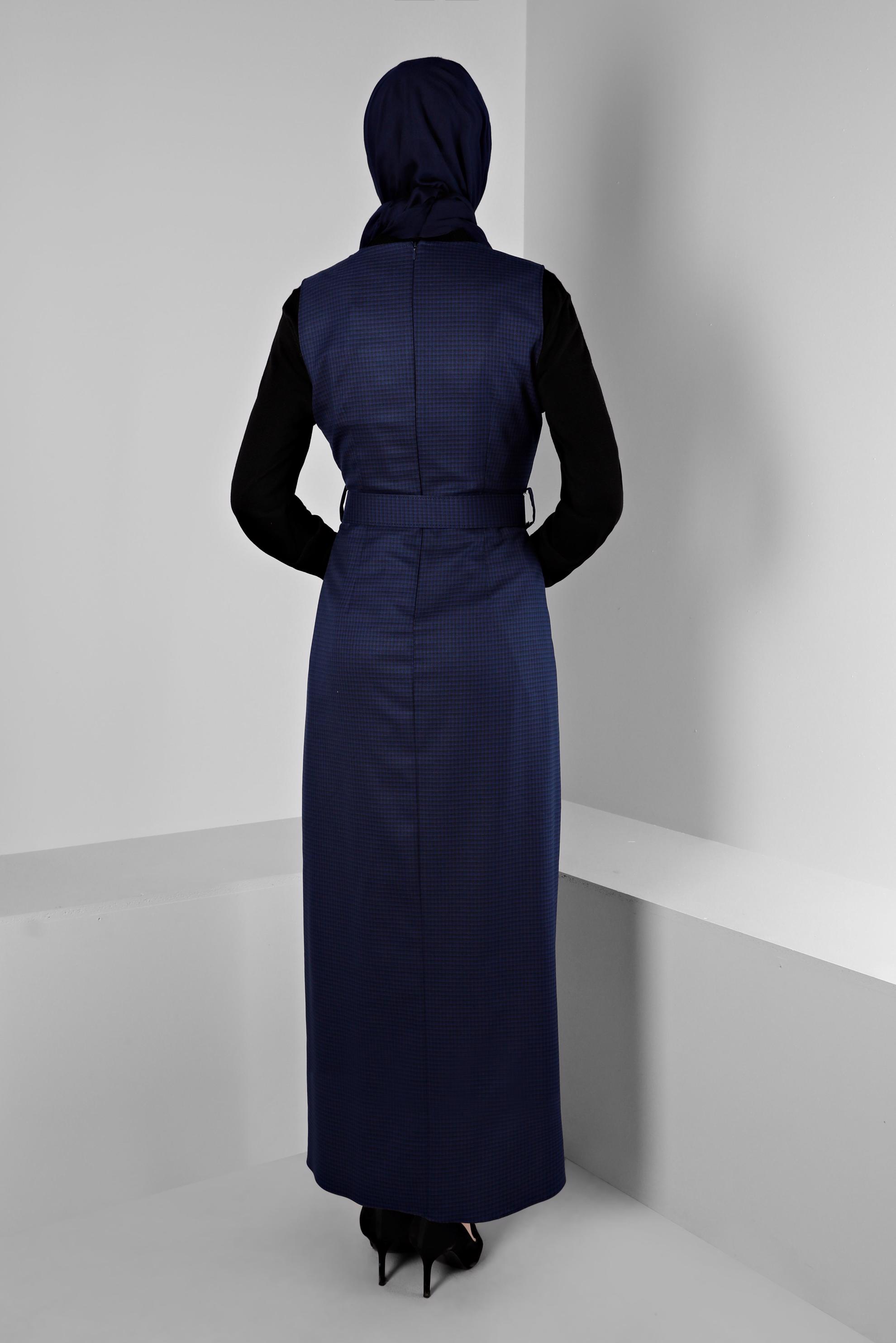 Tesettür giyim LACİVERT PÖTİKARE DESENLİ KEMERLİ JİLE 43454 