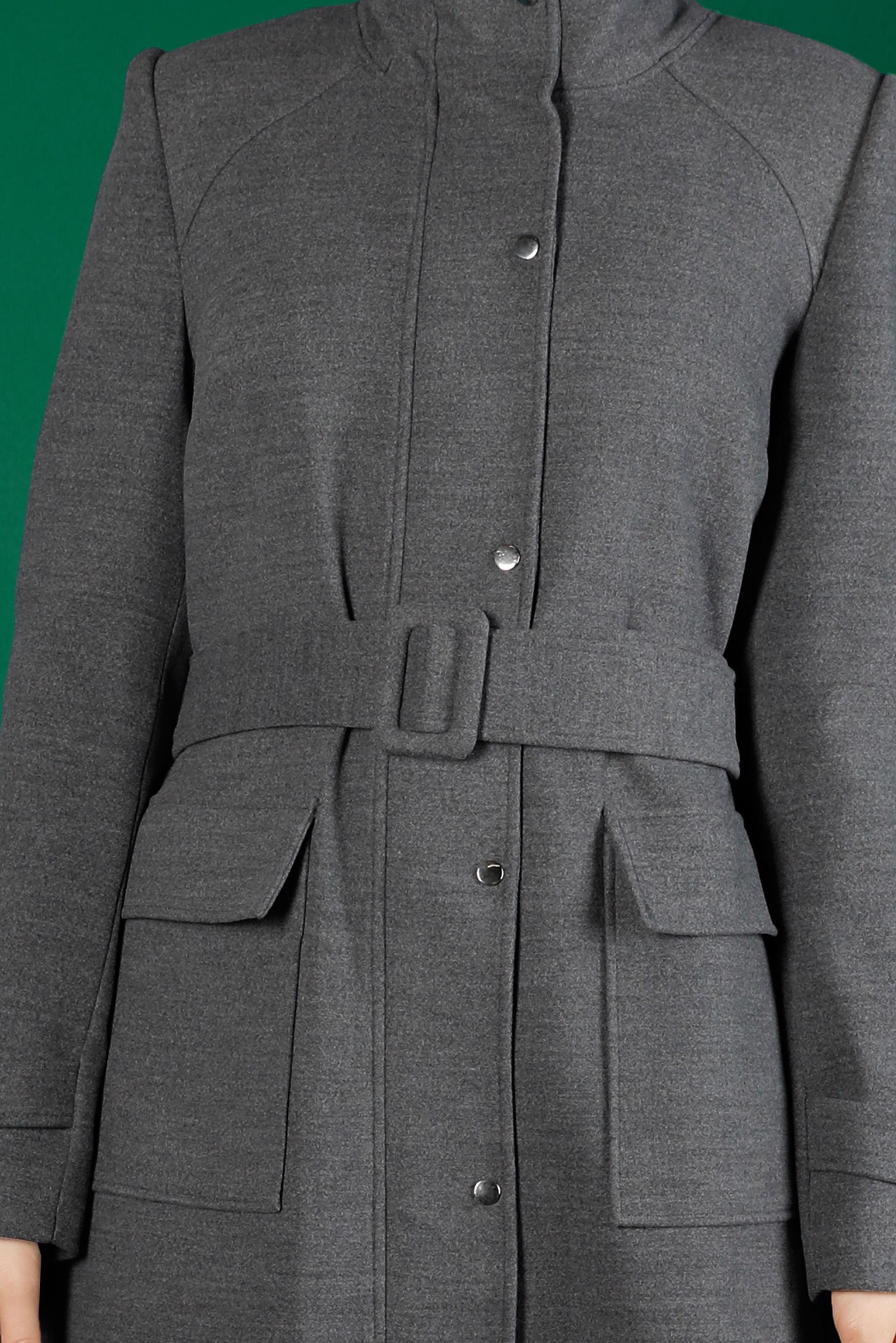 Tesettür giyim GRİ KEMERLİ CEPLİ KABAN 90238 