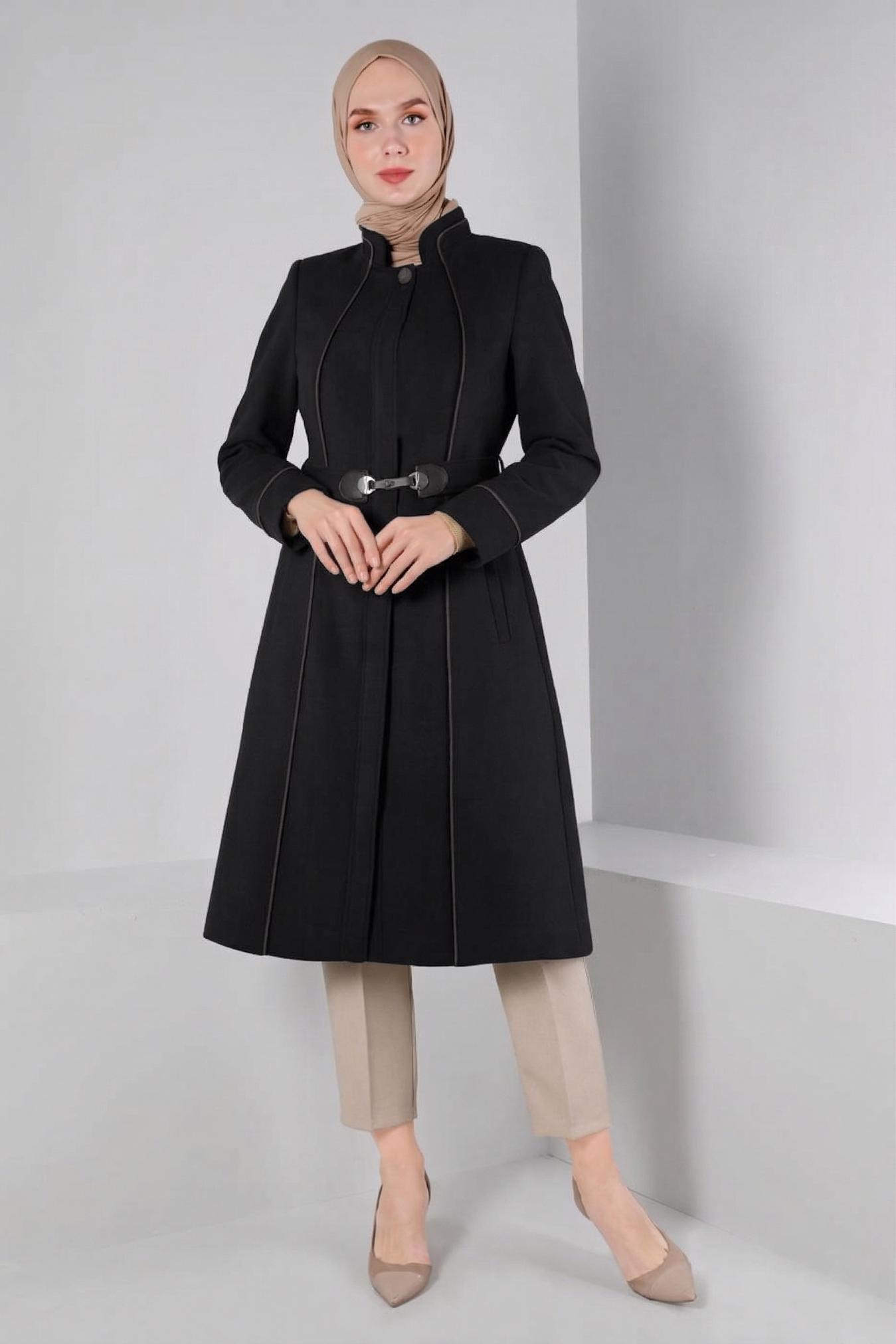 Vêtements hijab NOIR MANTEAU BOUTONNÉ À COL MANDARIN 90249