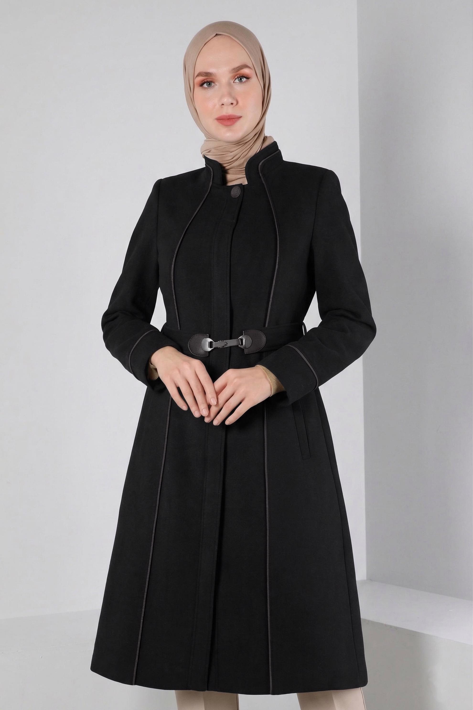Vêtements hijab NOIR MANTEAU BOUTONNÉ À COL MANDARIN 90249
