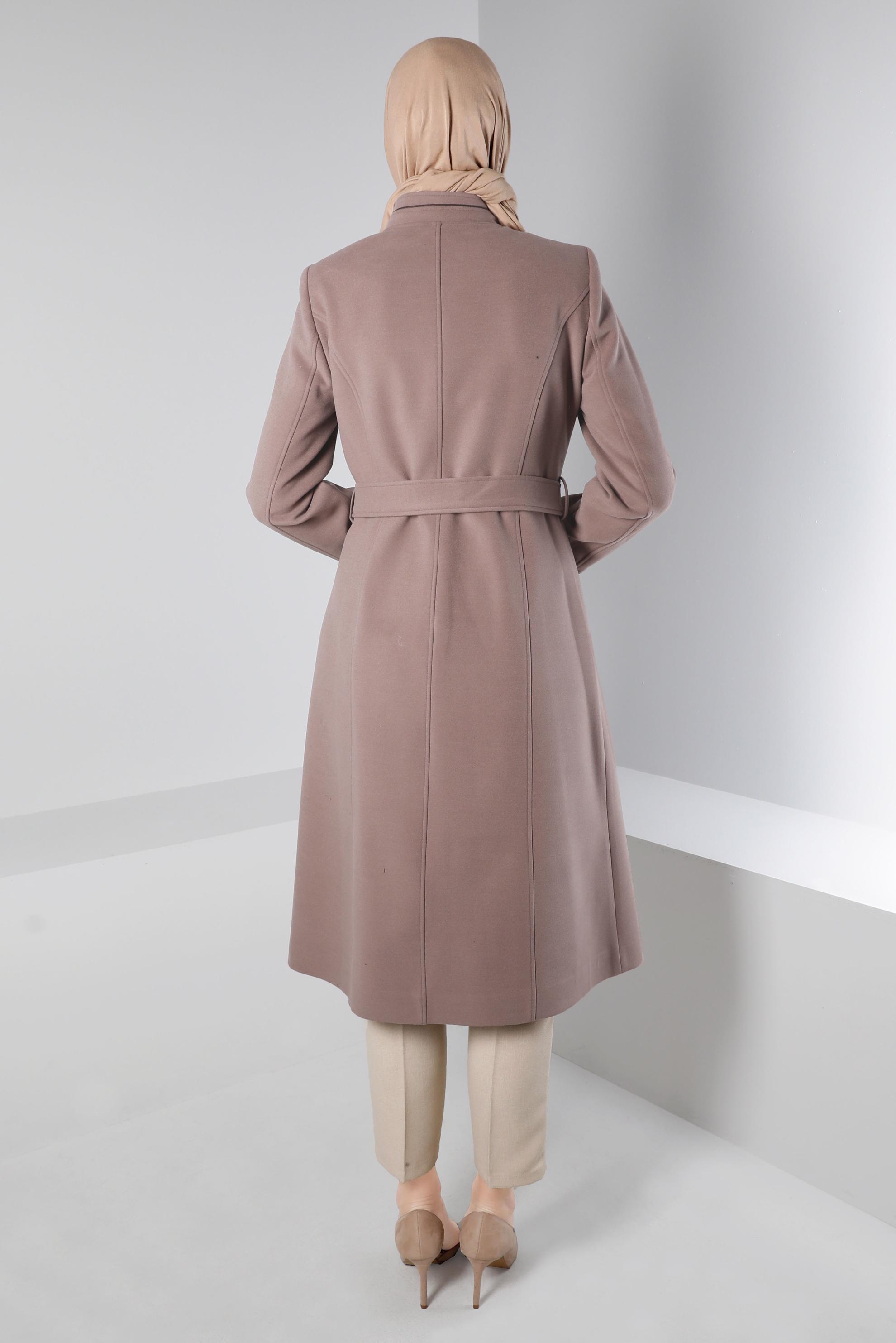 Tesettür giyim VİZON HAKİM YAKA DÜĞMELİ KABAN 90249 