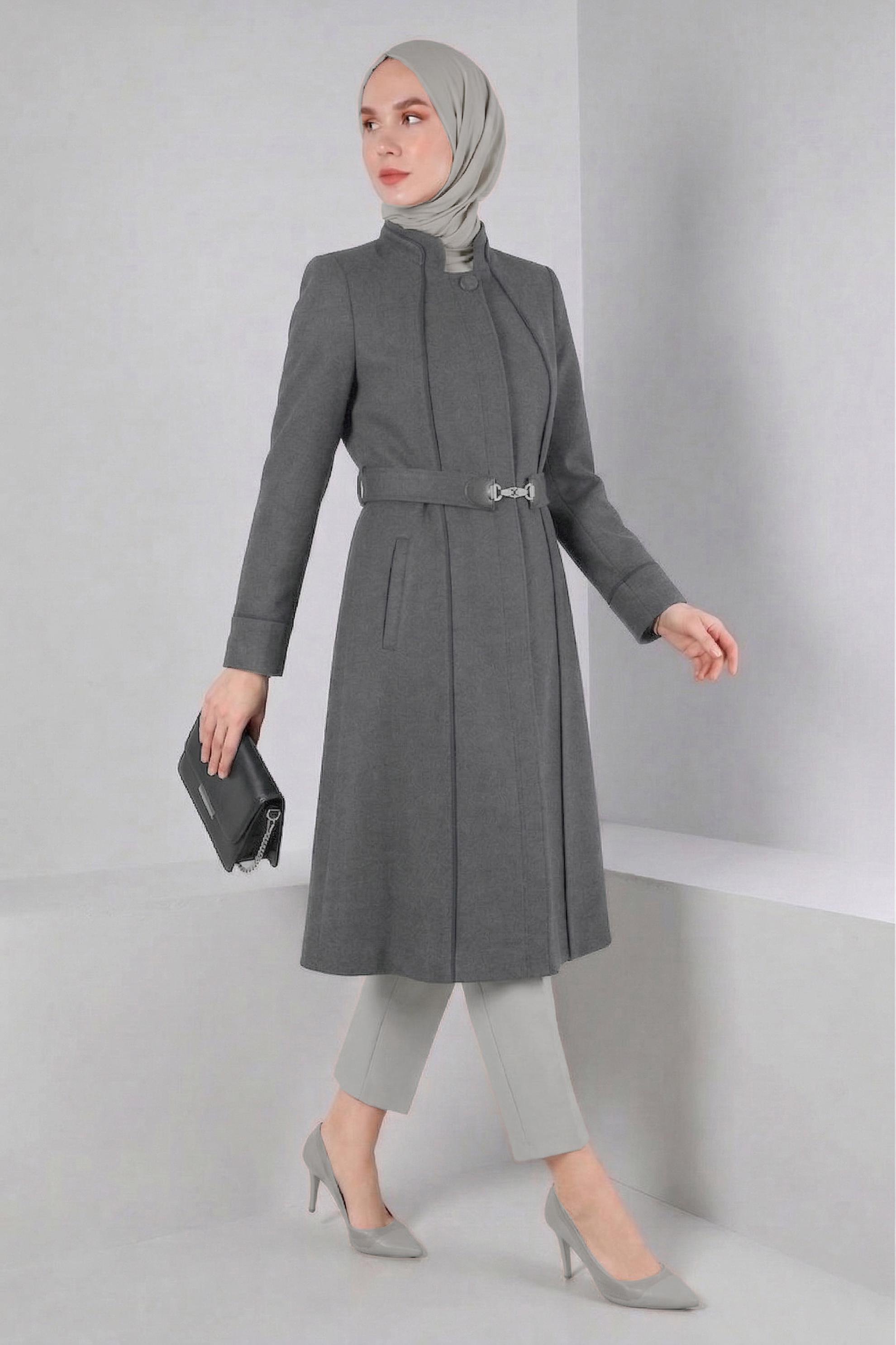 Vêtements hijab GRIS MANTEAU BOUTONNÉ À COL MANDARIN 90249