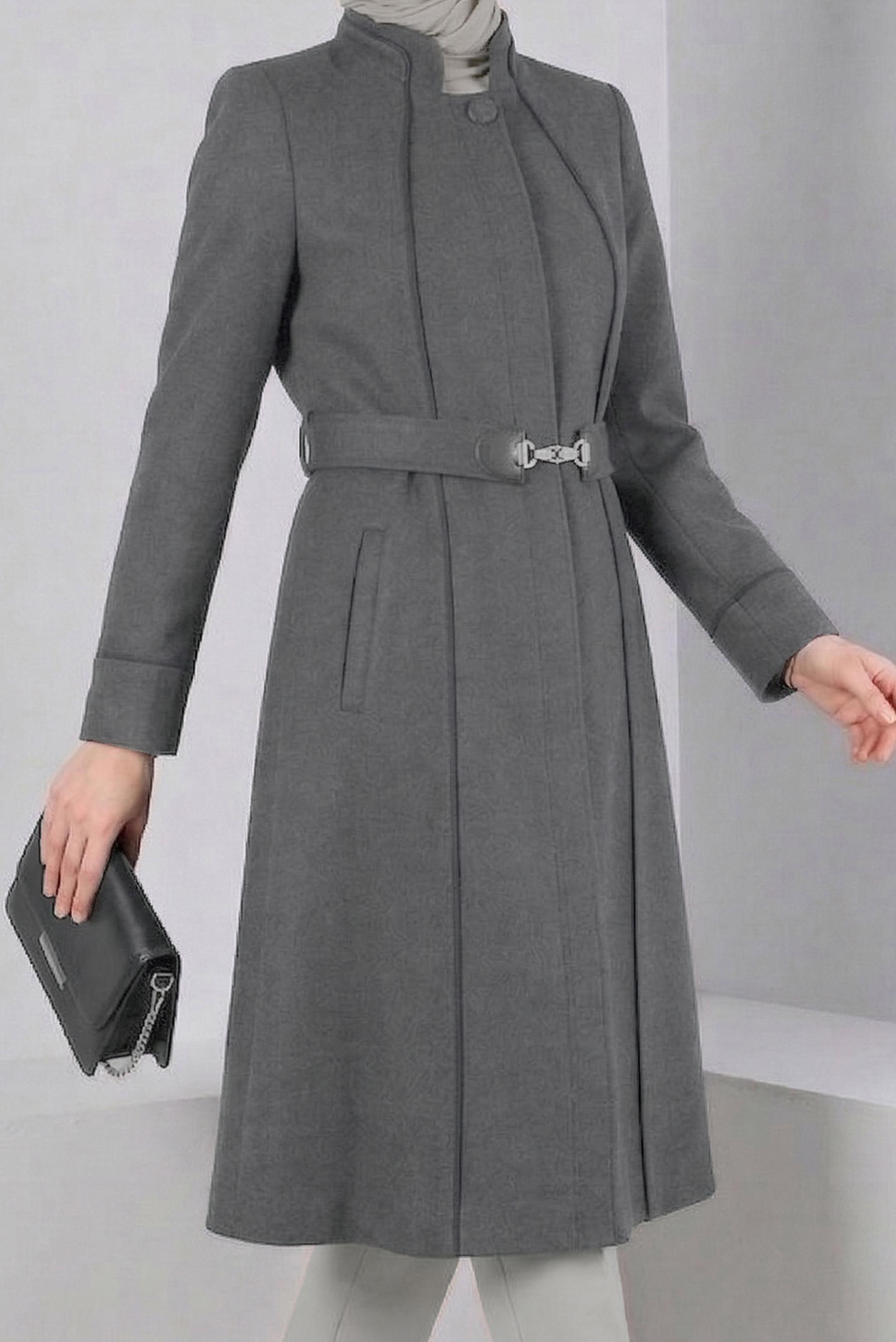 Vêtements hijab GRIS MANTEAU BOUTONNÉ À COL MANDARIN 90249