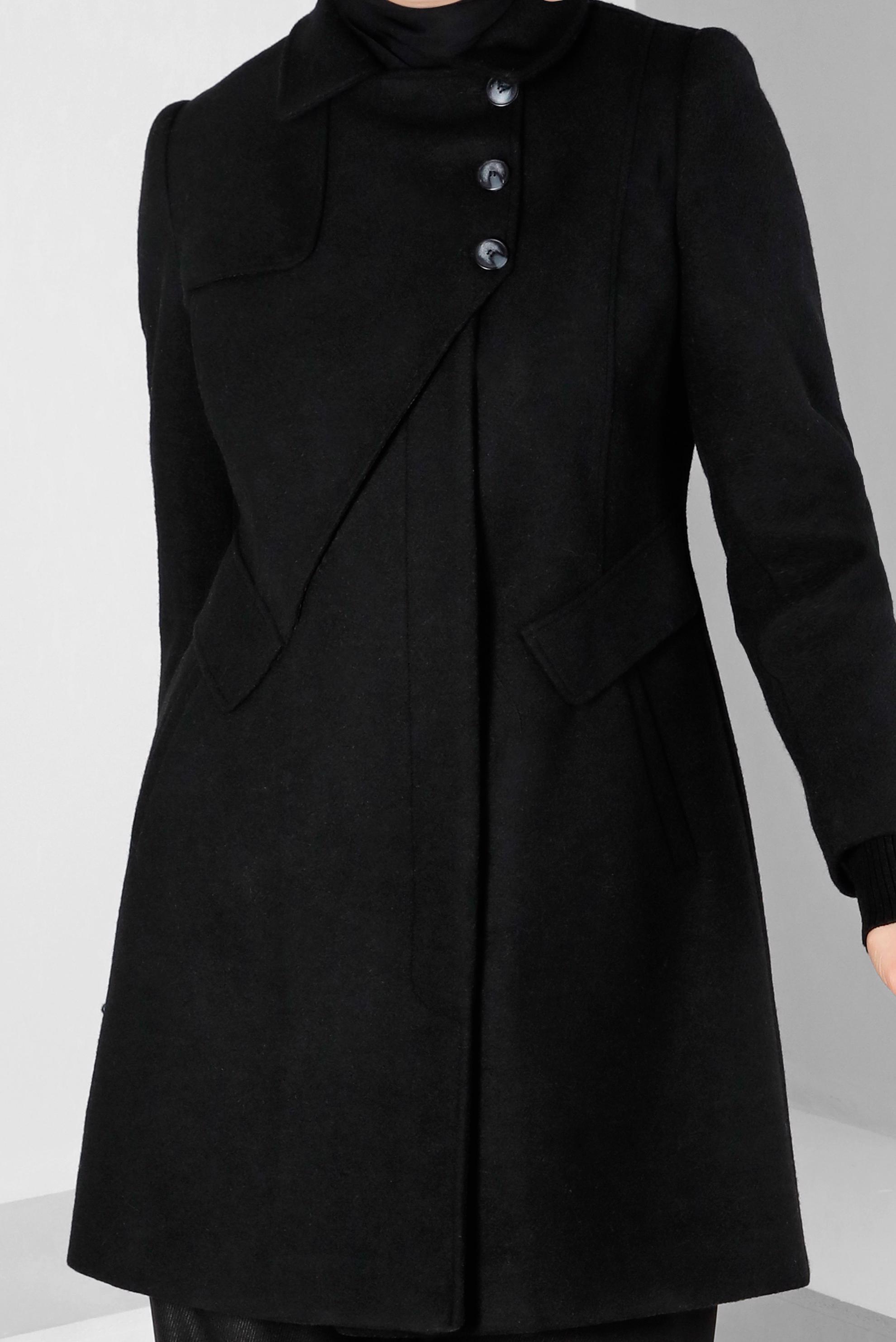 Tesettür giyim SİYAH ASİMETRİK KESİM DÜĞMELİ KABAN 90251