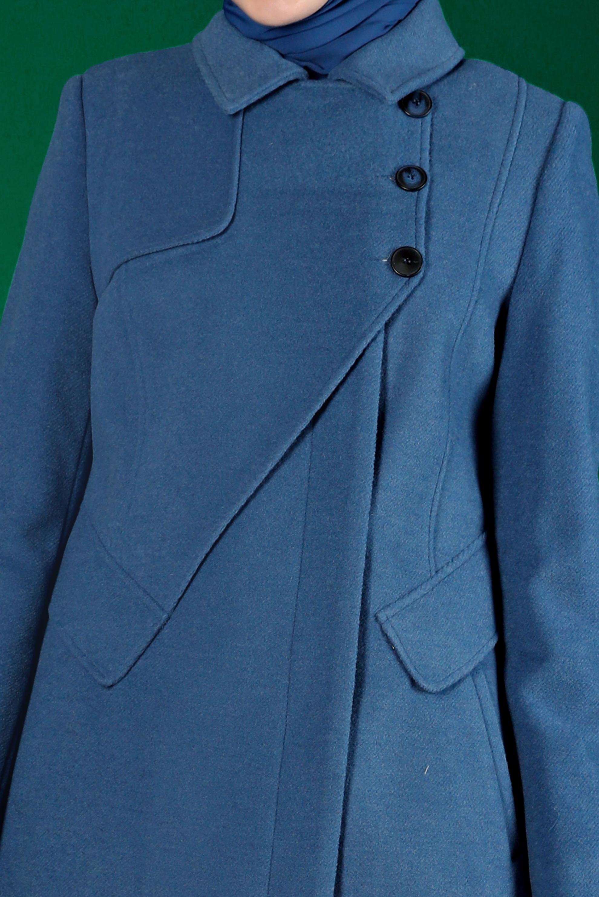 Tesettür giyim LACİVERT ASİMETRİK KESİM DÜĞMELİ KABAN 90251