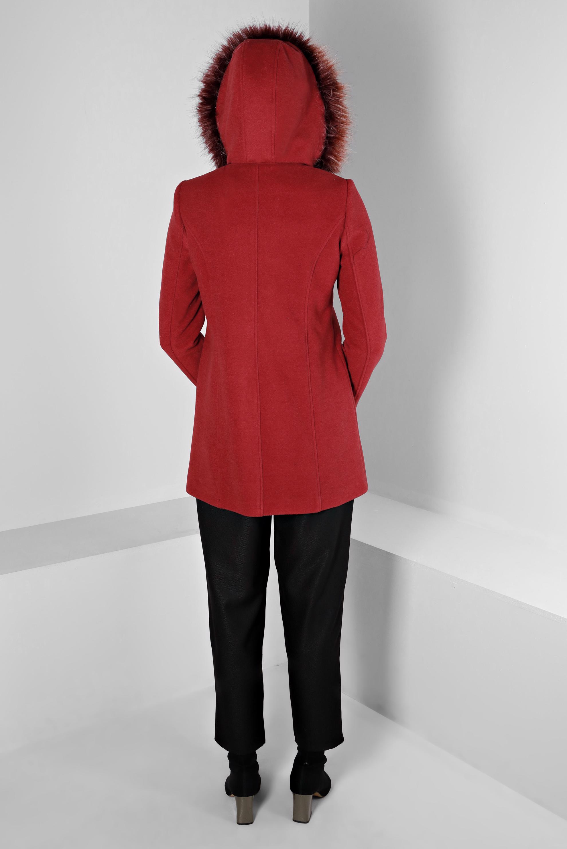 Tesettür giyim TURUNCU KAPÜŞONU KÜRKLÜ KAŞE KABAN 90252 