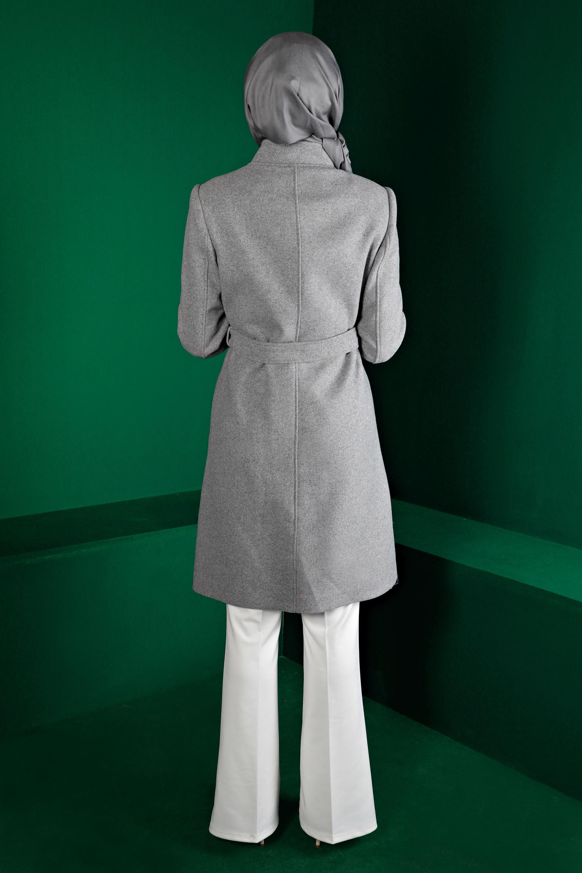 Vêtements hijab GRIS MANTEAU REMBOURRÉ AVEC CEINTURE 90254