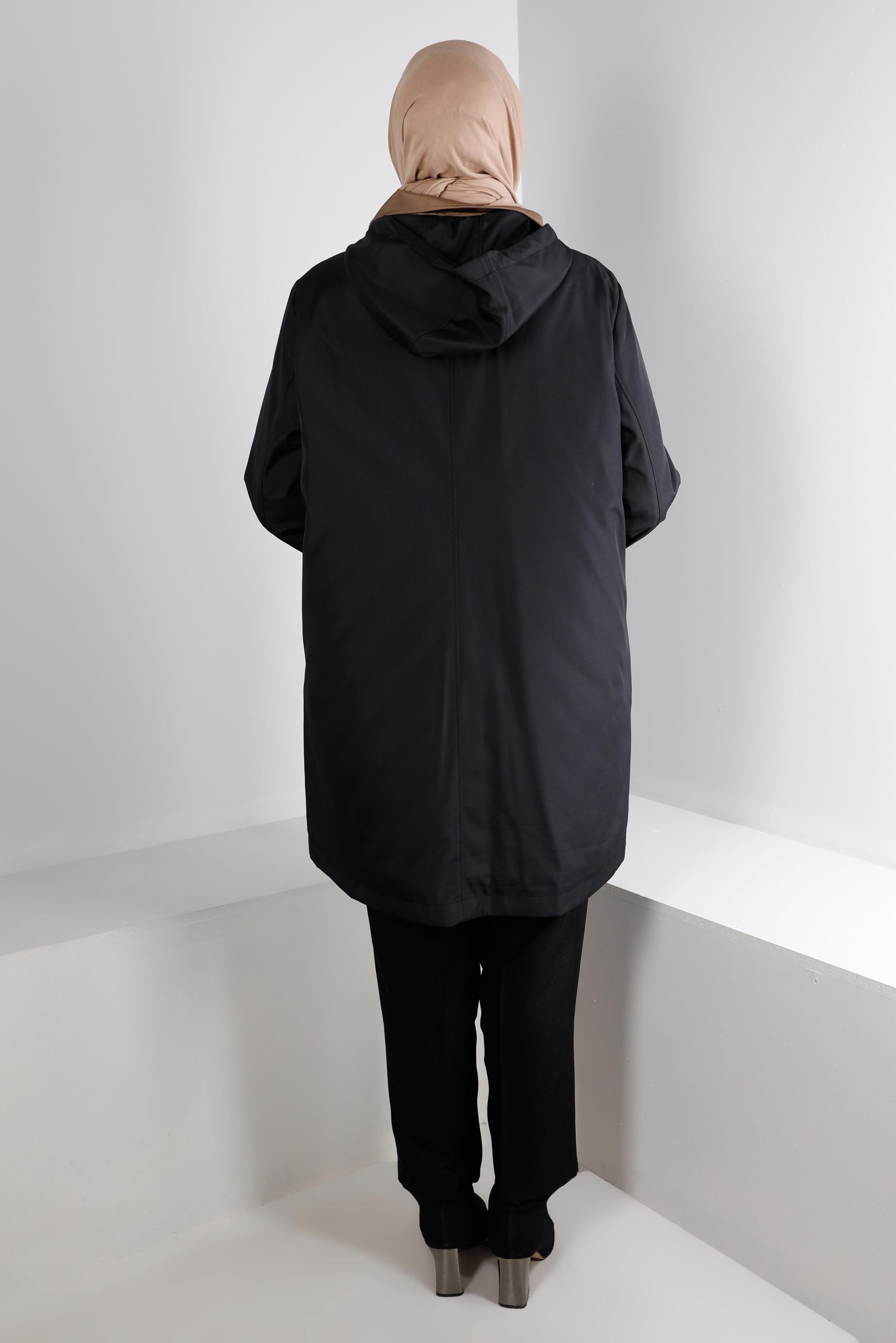 Hijab clothing BLACK HOODED COAT WITH POCKET DETAIL 90270