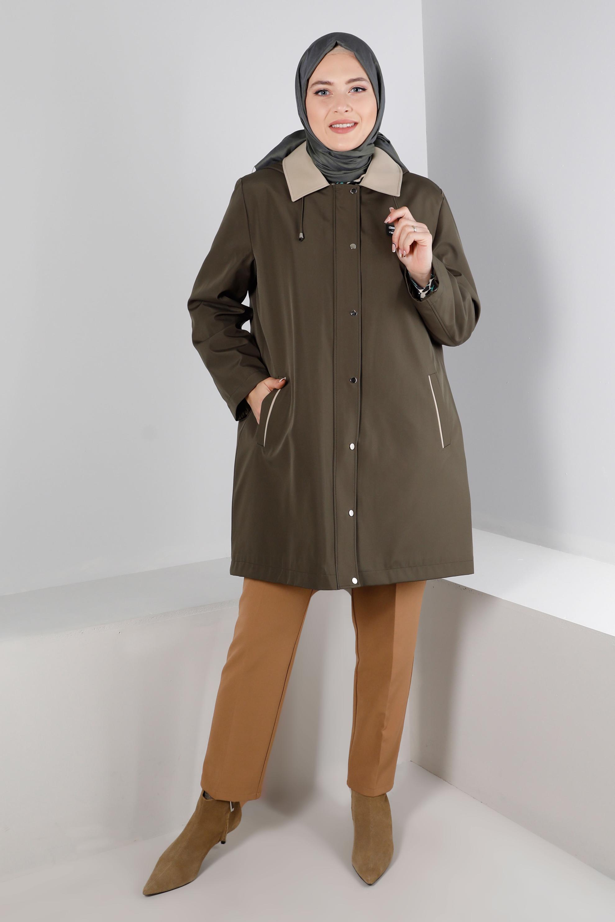 Hijab clothing KHAKI HOODED COAT WITH POCKET DETAIL 90270