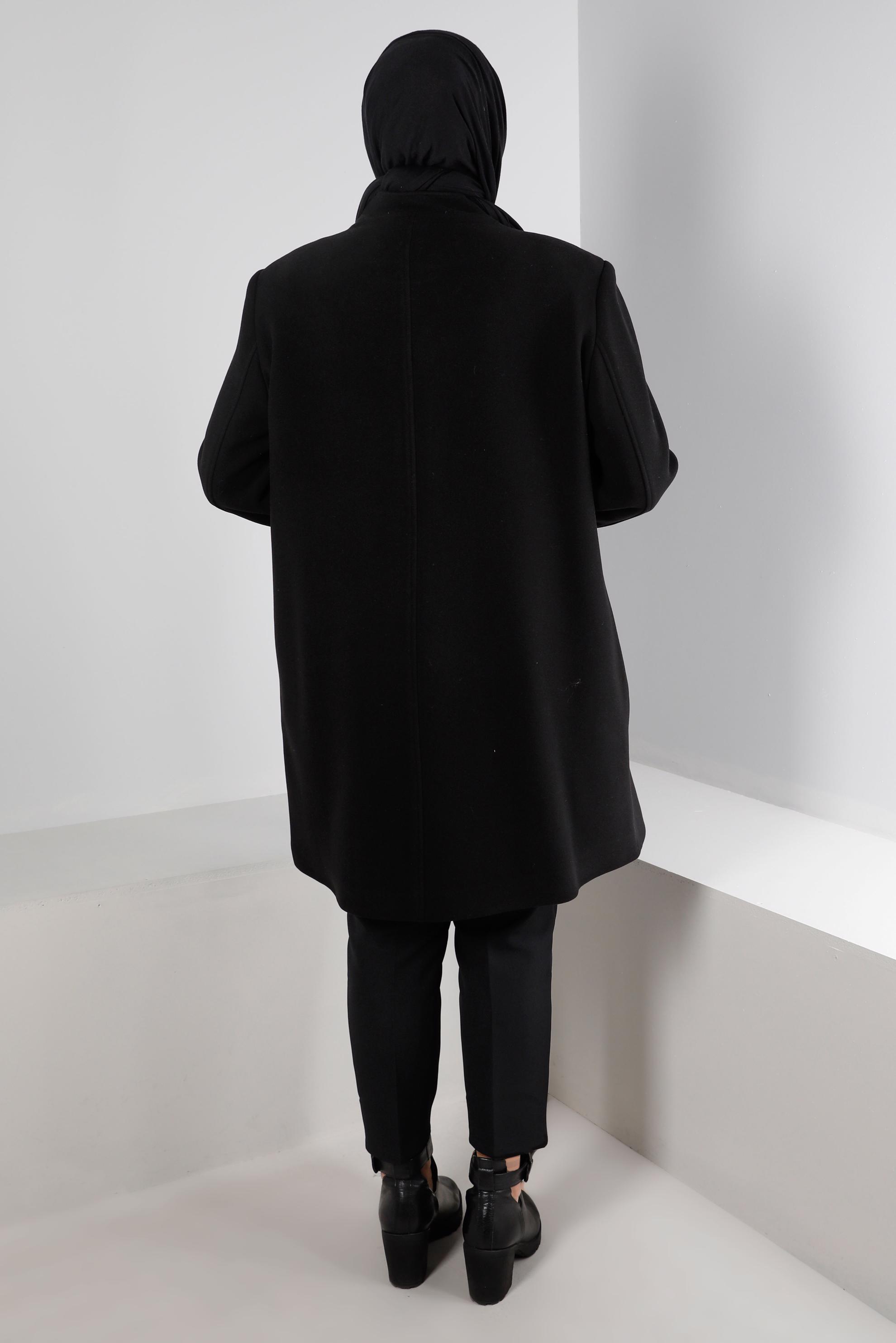 Vêtements hijab NOIR MANTEAU COL MAO AVEC BOUTONNAGE 90278