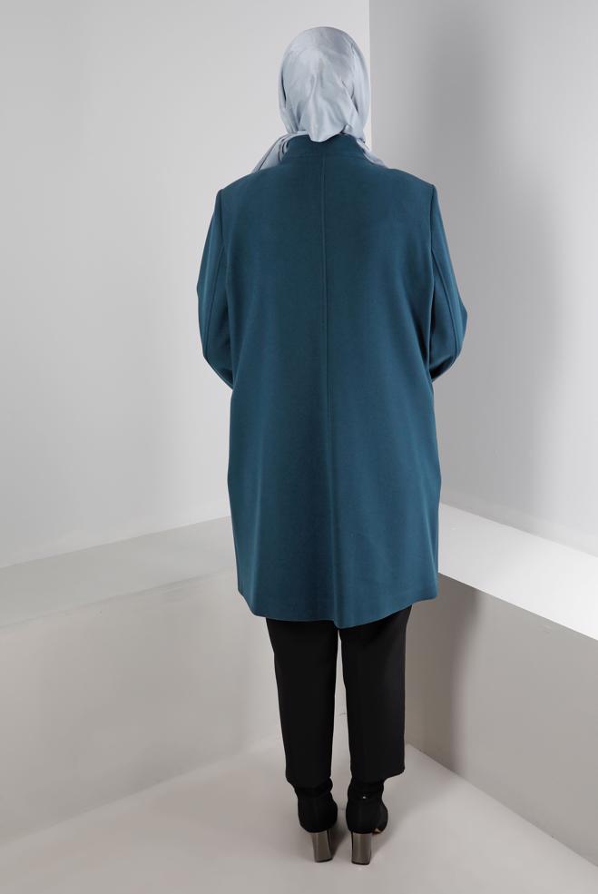Tesettür giyim MAVİ HAKİM YAKA DÜĞME DETAYLI KABAN 90278  - ALVİNA