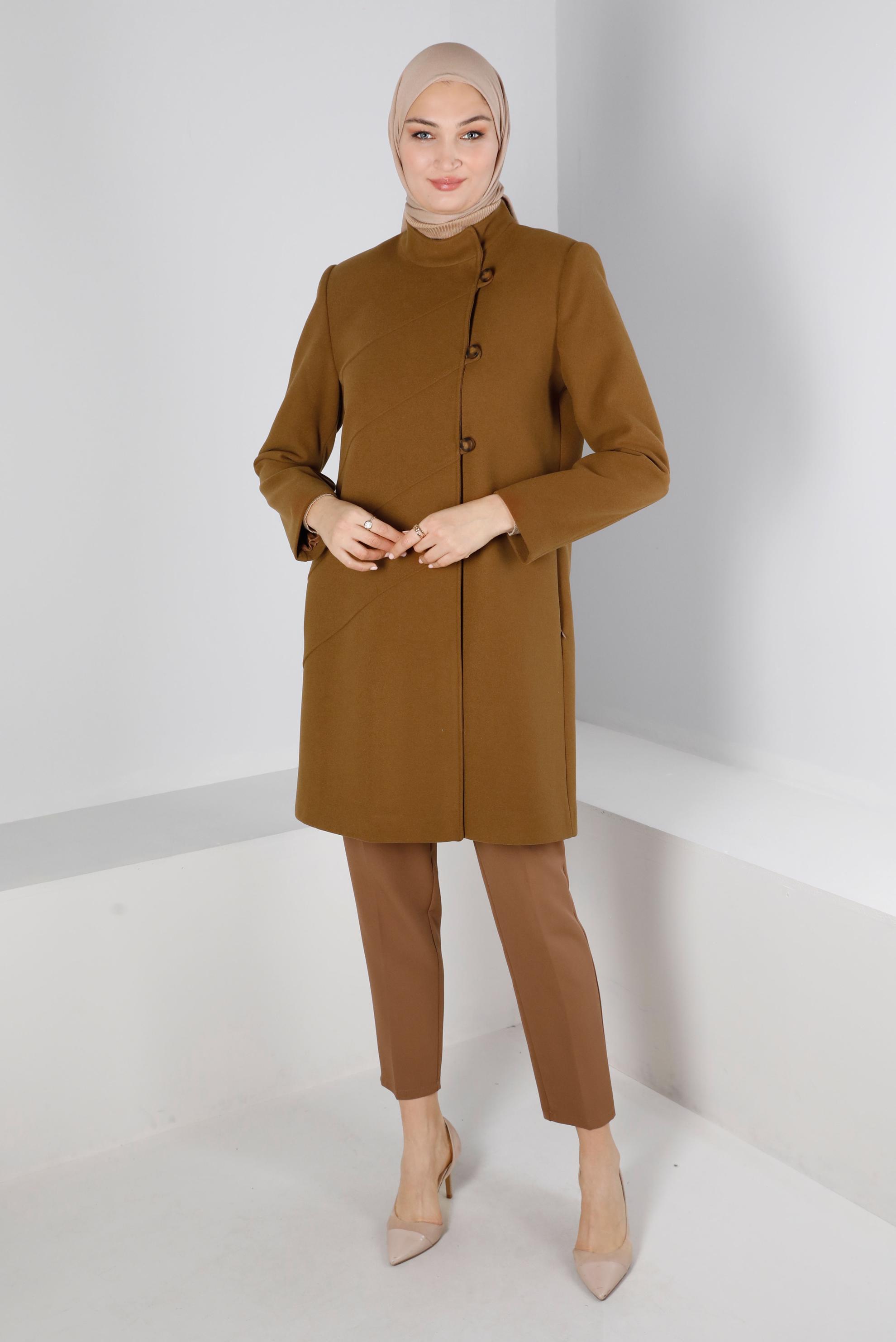 Hijab clothing TABA MANDARIN COLLAR COAT WITH BUTTON DETAIL 90278
