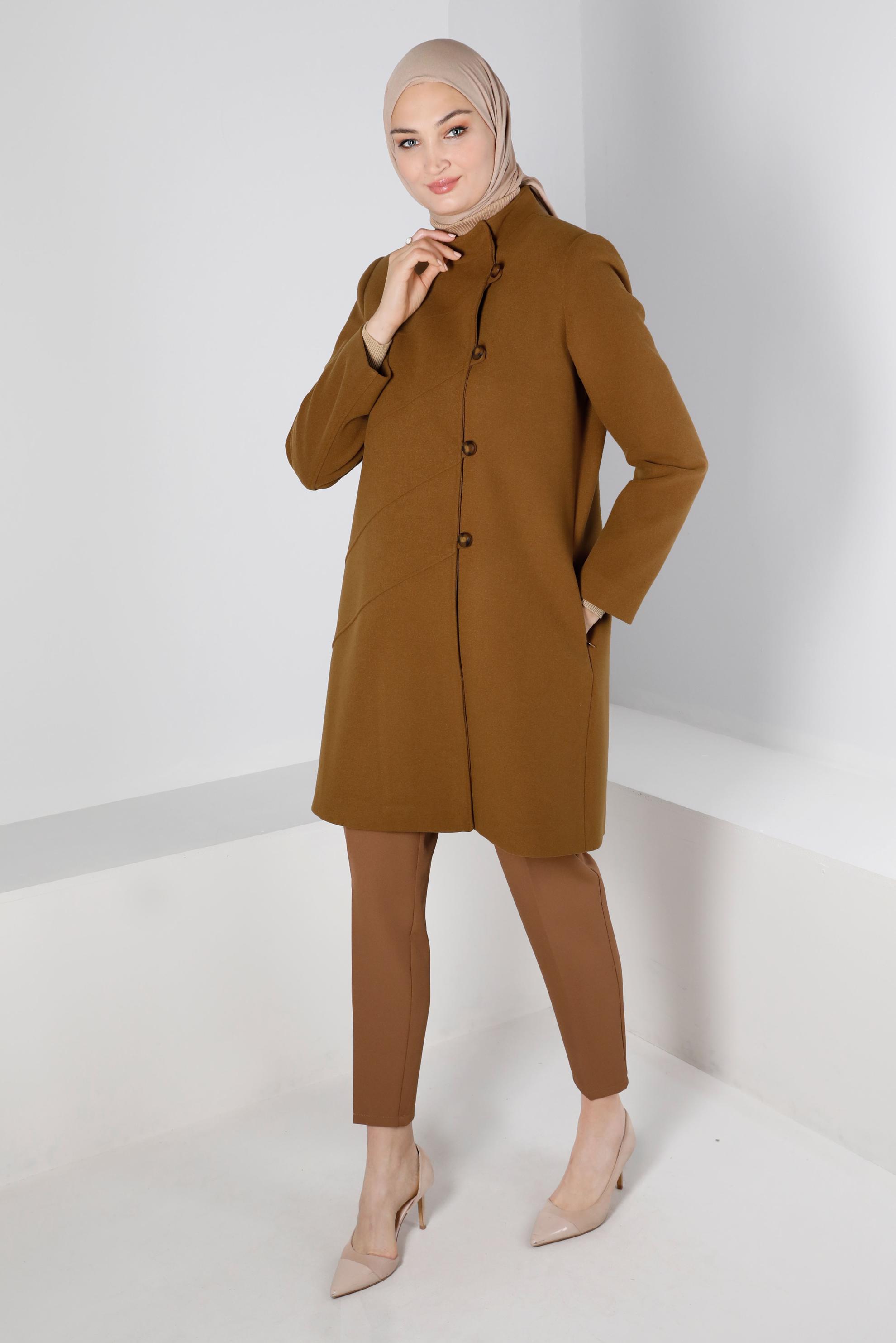Hijab clothing TABA MANDARIN COLLAR COAT WITH BUTTON DETAIL 90278