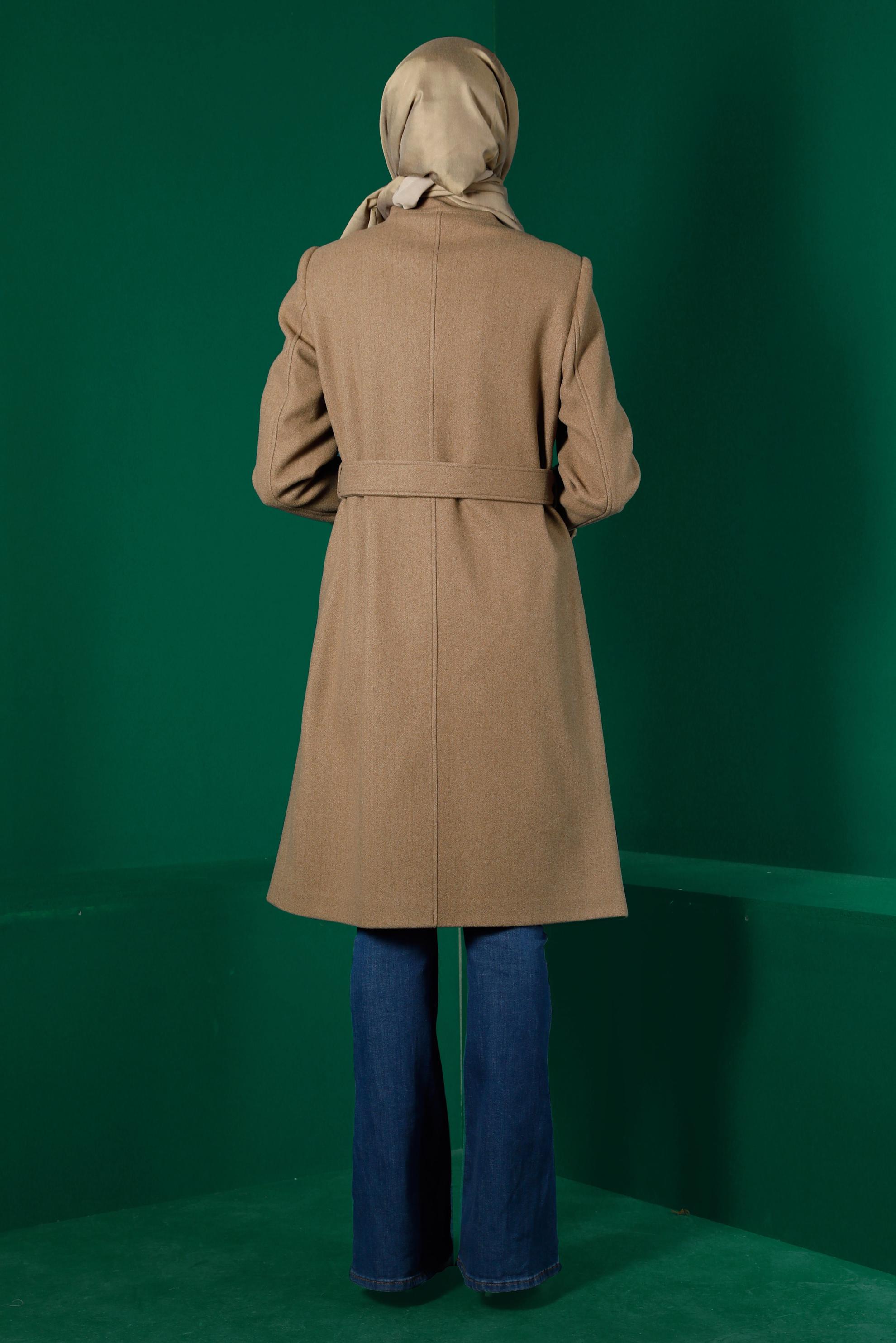 Tesettür giyim VİZON KEMERLİ CEPLİ KABAN 90301