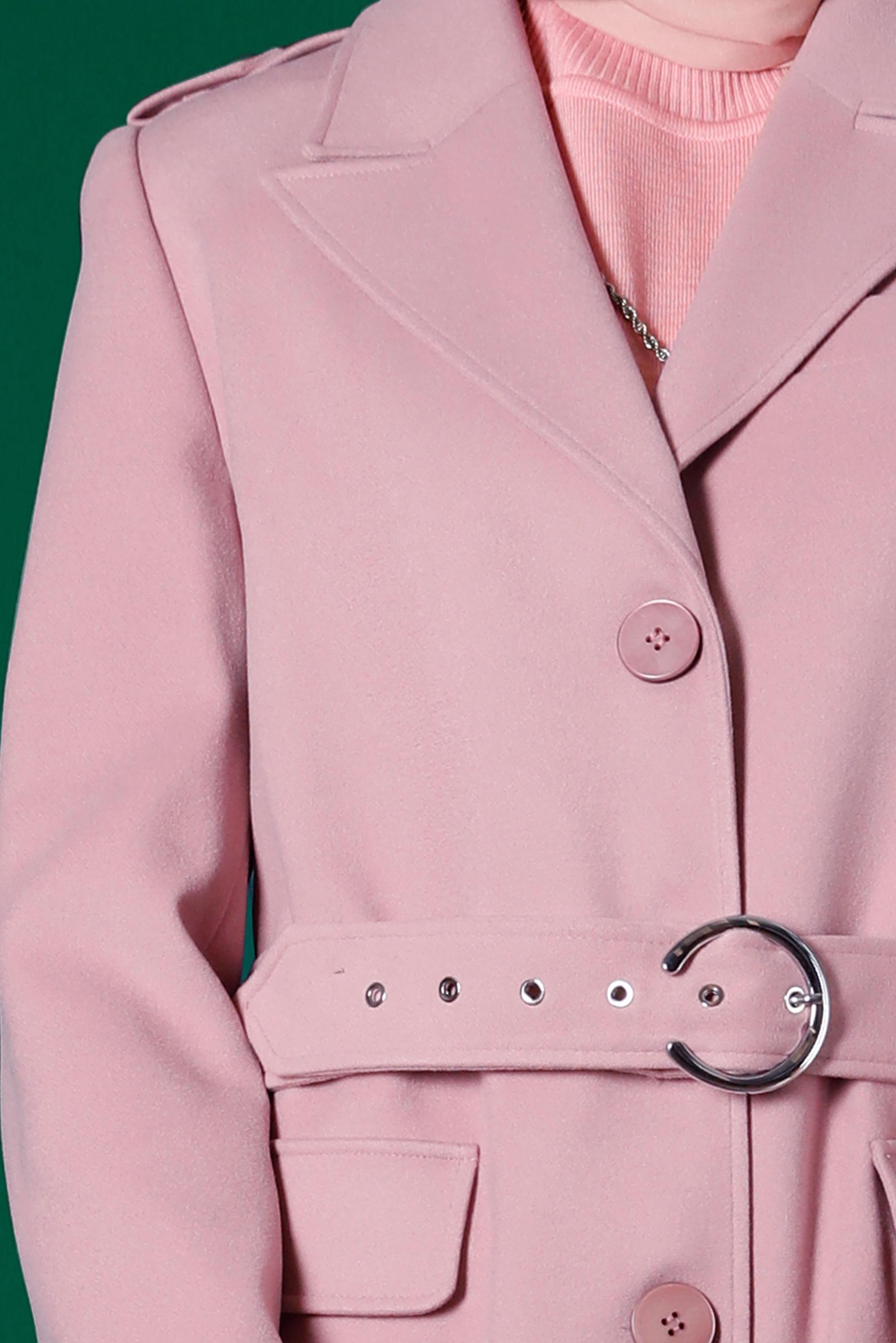 Tesettür giyim PUDRA KEMERLİ DÜĞMELİ KABAN 90303 