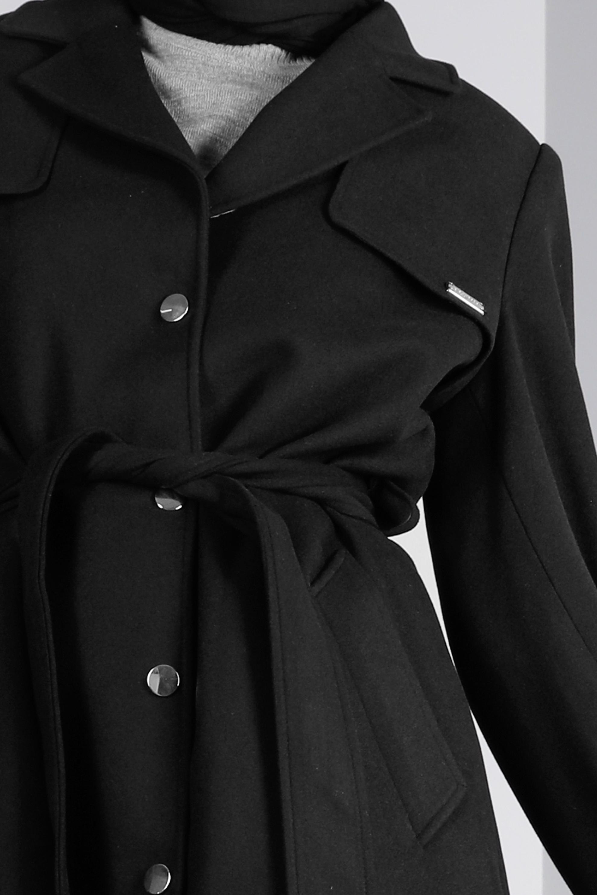 Tesettür giyim SİYAH KRUVAZE YAKA DÜĞMELİ KABAN 90304