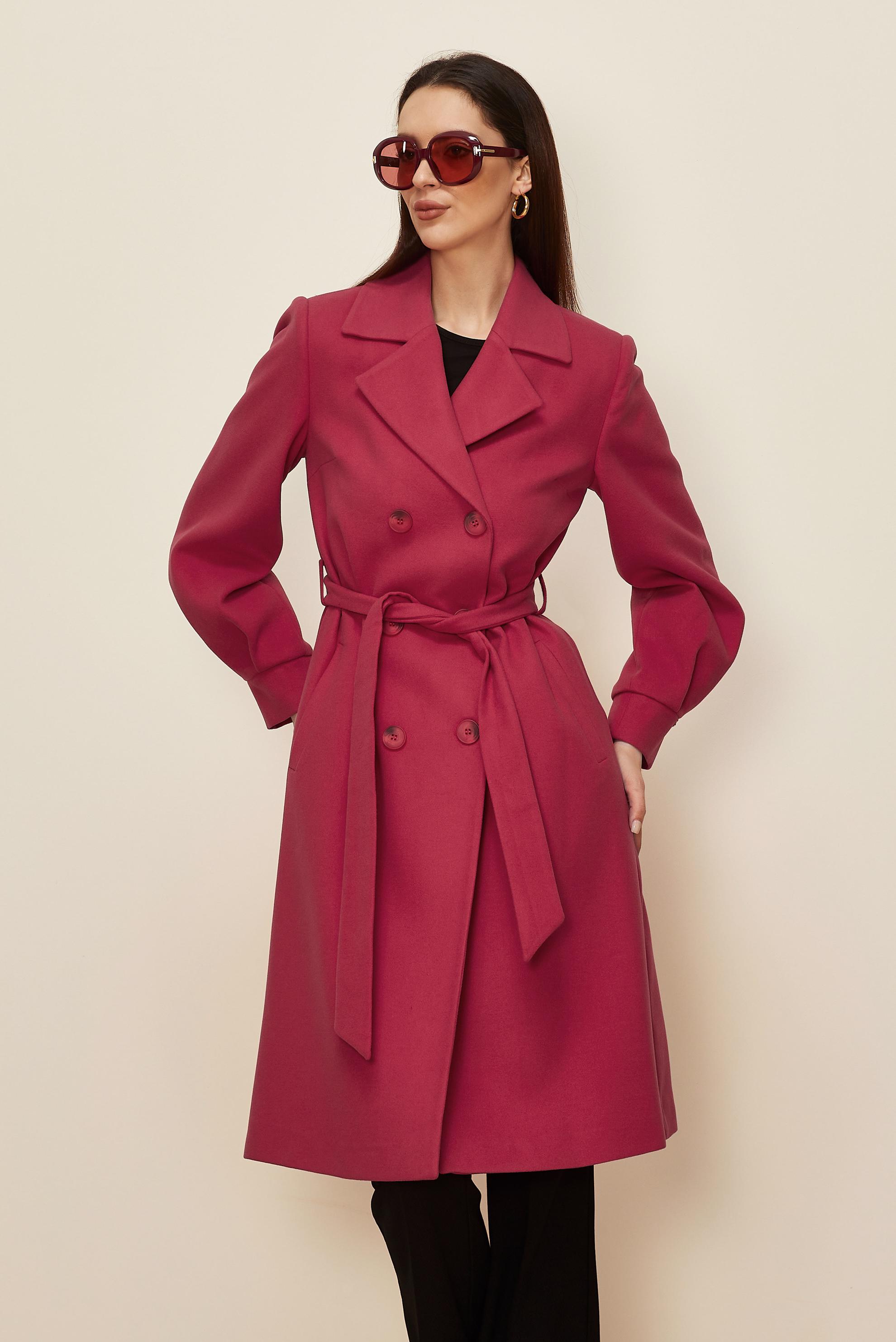 Hijab clothing FUCHSIA DOUBLE BREASTED BELTED COAT 90305 