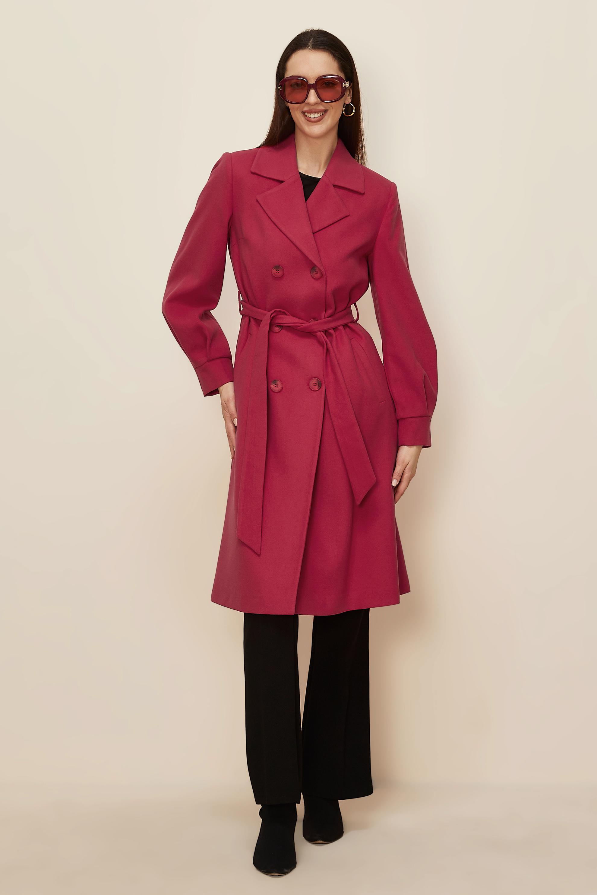 Hijab clothing FUCHSIA DOUBLE BREASTED BELTED COAT 90305 
