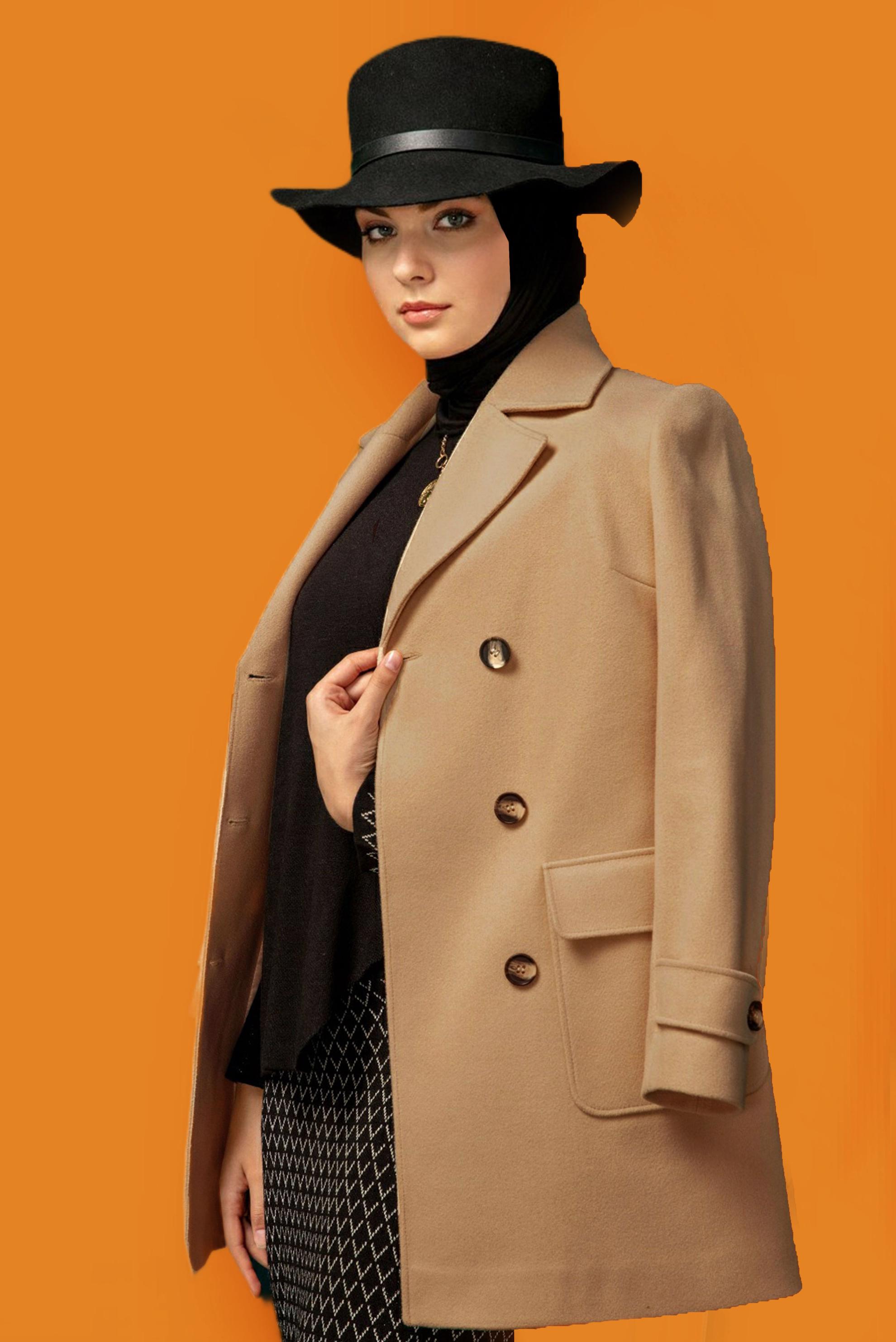 Hijab clothing MINK BUTTONED CLASSIC COAT WITH POCKET 90308 