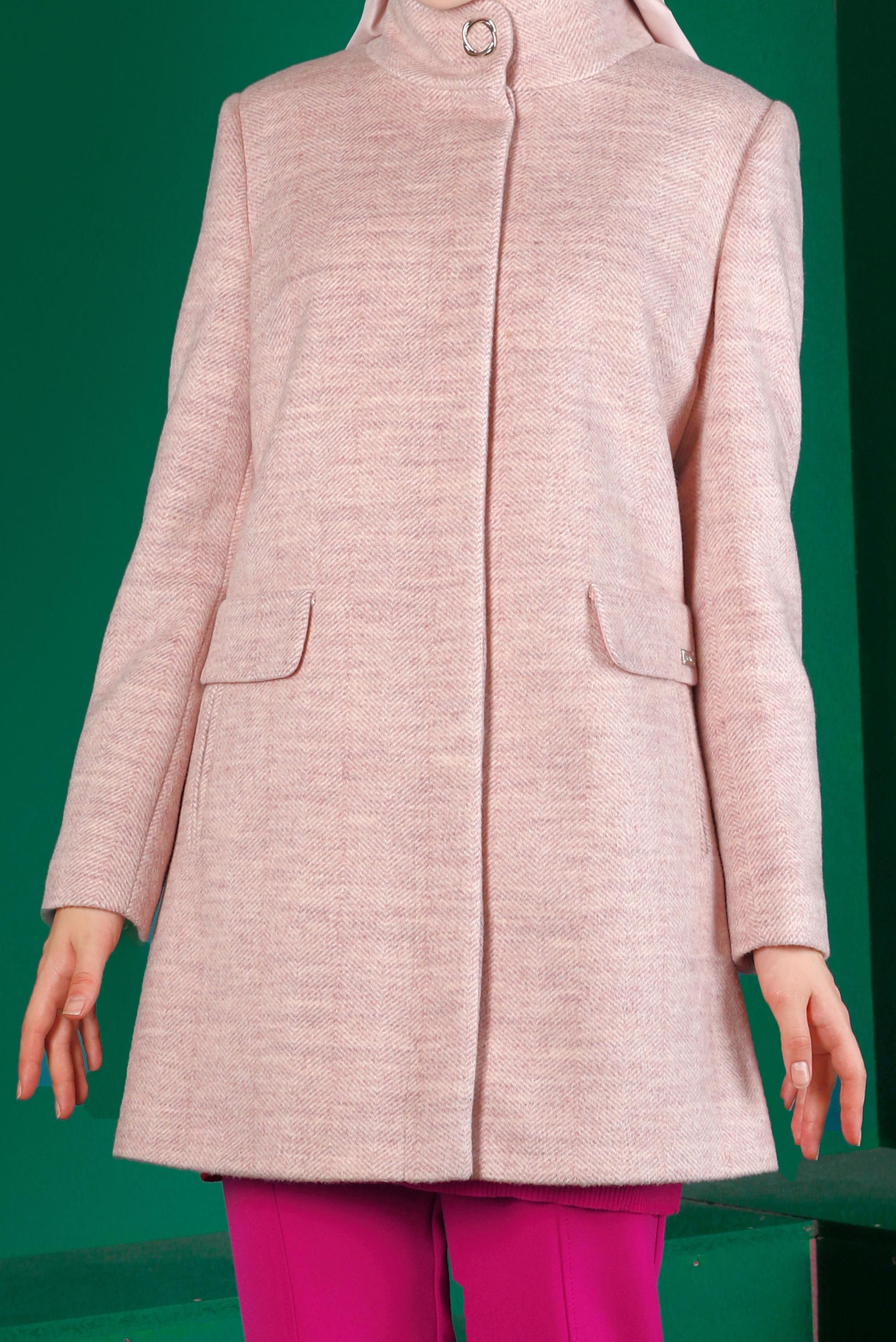 Tesettür giyim PUDRA CEPLİ DİK YAKA KABAN 90310