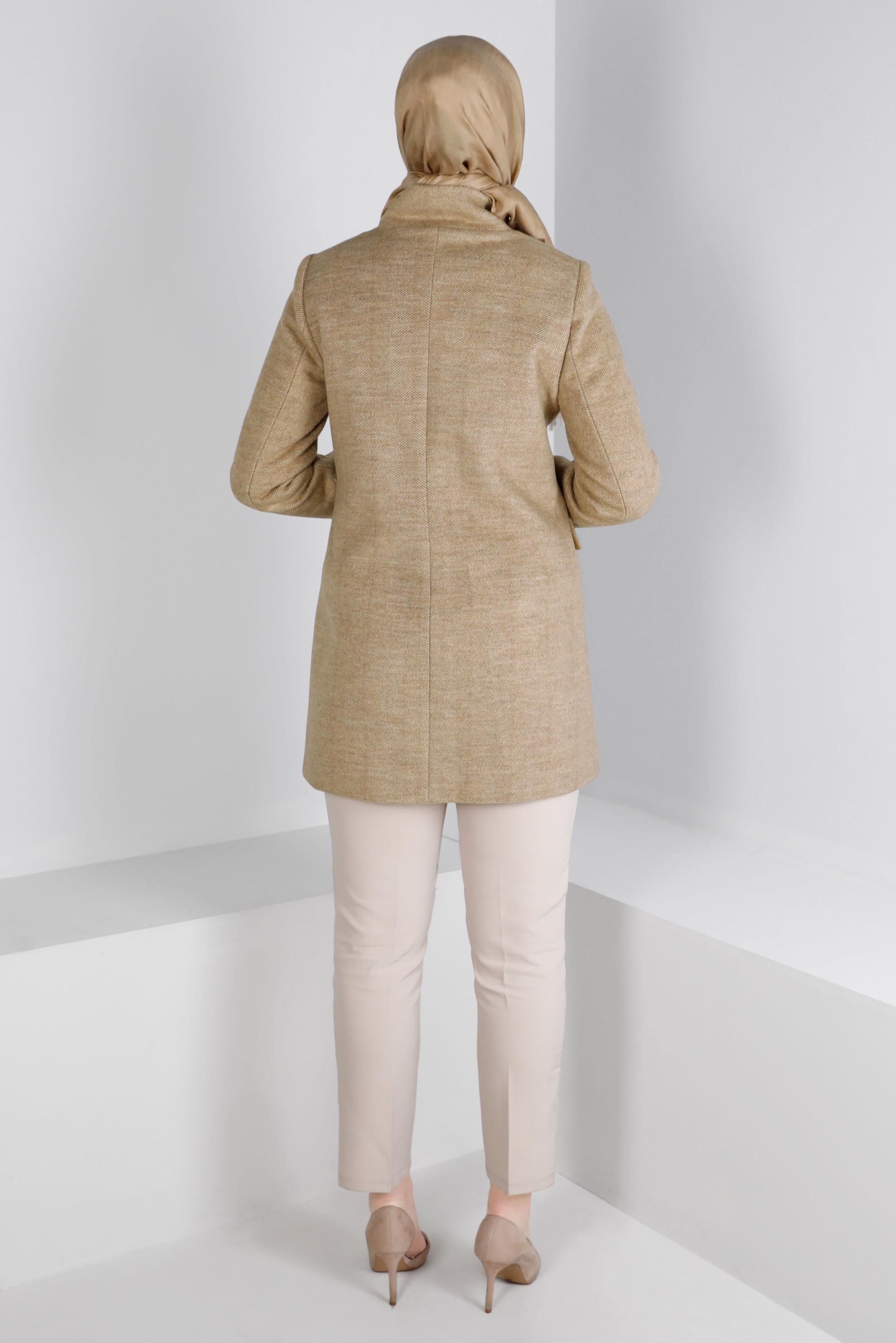 Tesettür giyim VİZON CEPLİ DİK YAKA KABAN 90310