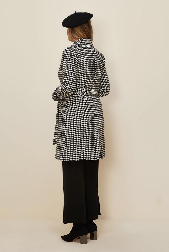 Hijab clothing BLACK HOUNDSTOOTH TEXTURED BELTED COAT 90312  - ALVİNA