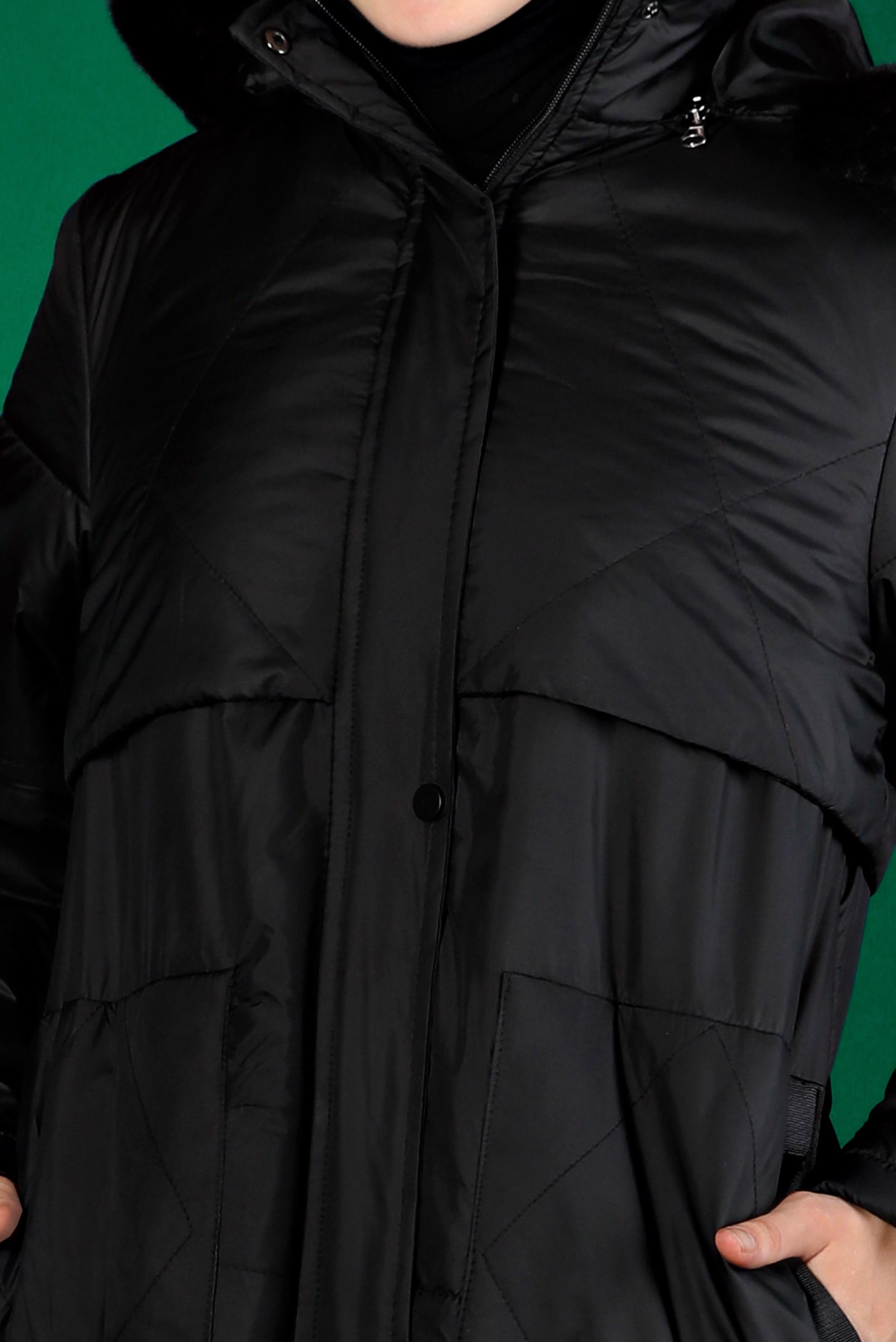 Tesettür giyim SİYAH KAPÜŞONLU FERMUARLI ŞİŞME KABAN 90317