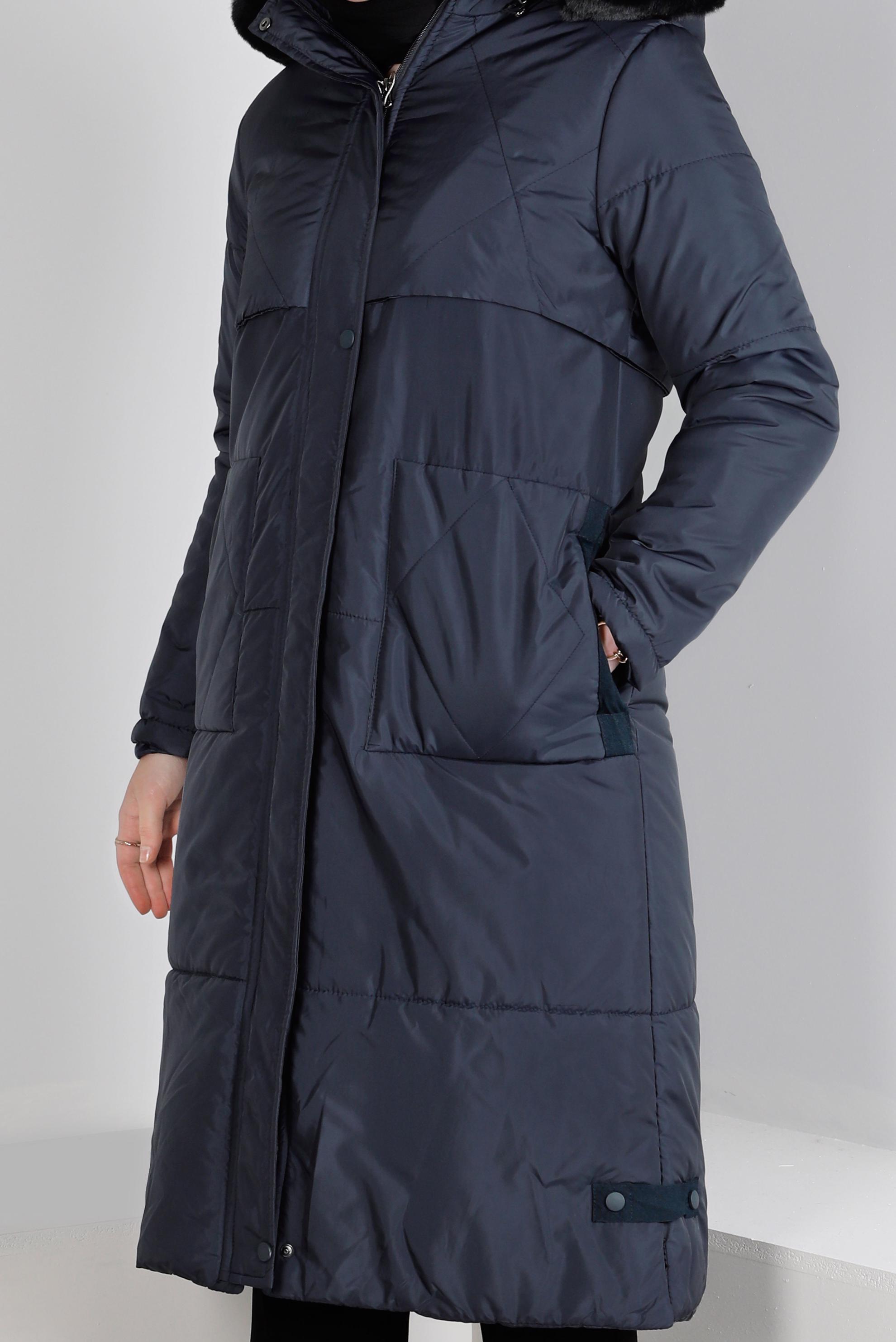 Tesettür giyim LACİVERT KAPÜŞONLU FERMUARLI ŞİŞME KABAN 90317