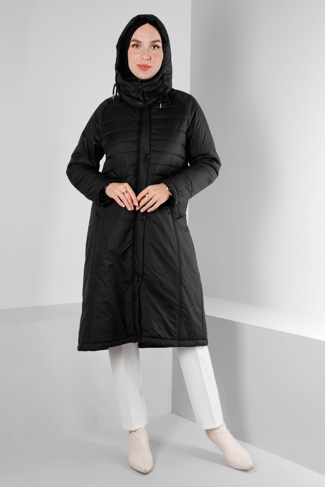 Hijab clothing  HOODED ZIPPED PUFFER COAT 90319 - ALVİNA