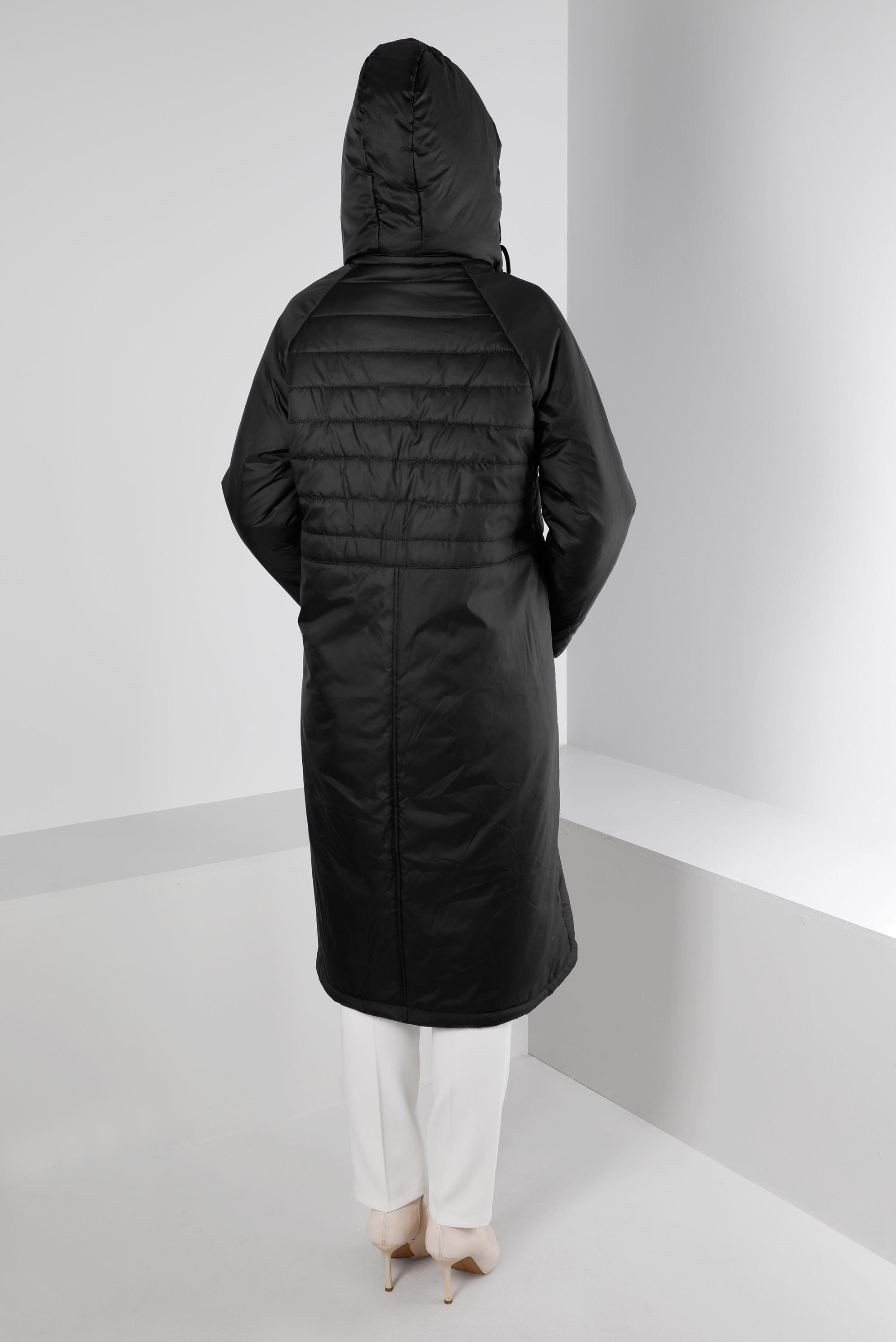 Hijab clothing BLACK HOODED ZIPPED PUFFER COAT 90319