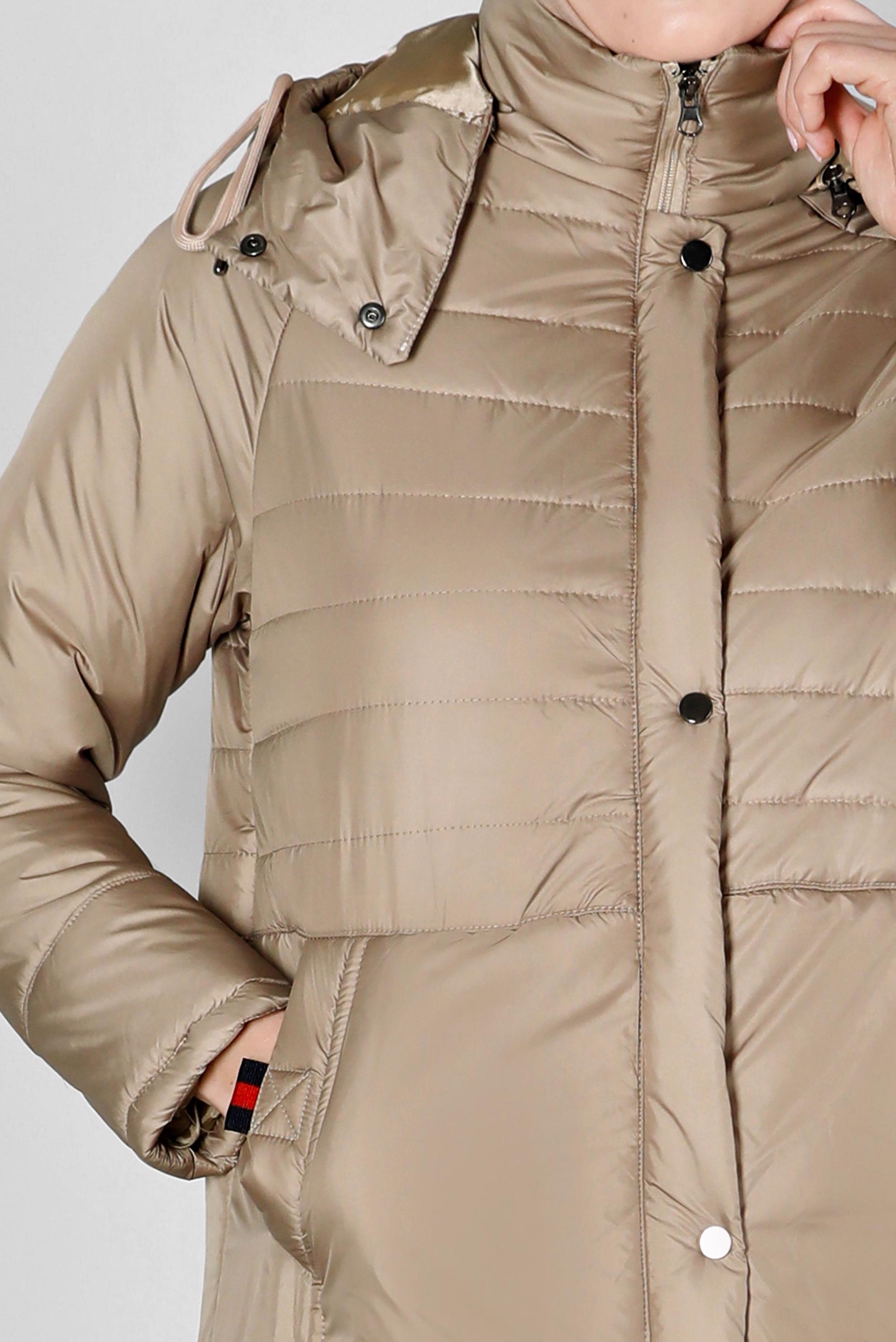 Tesettür giyim KAHVE KAPÜŞONLU FERMUARLI ŞİŞME KABAN 90319