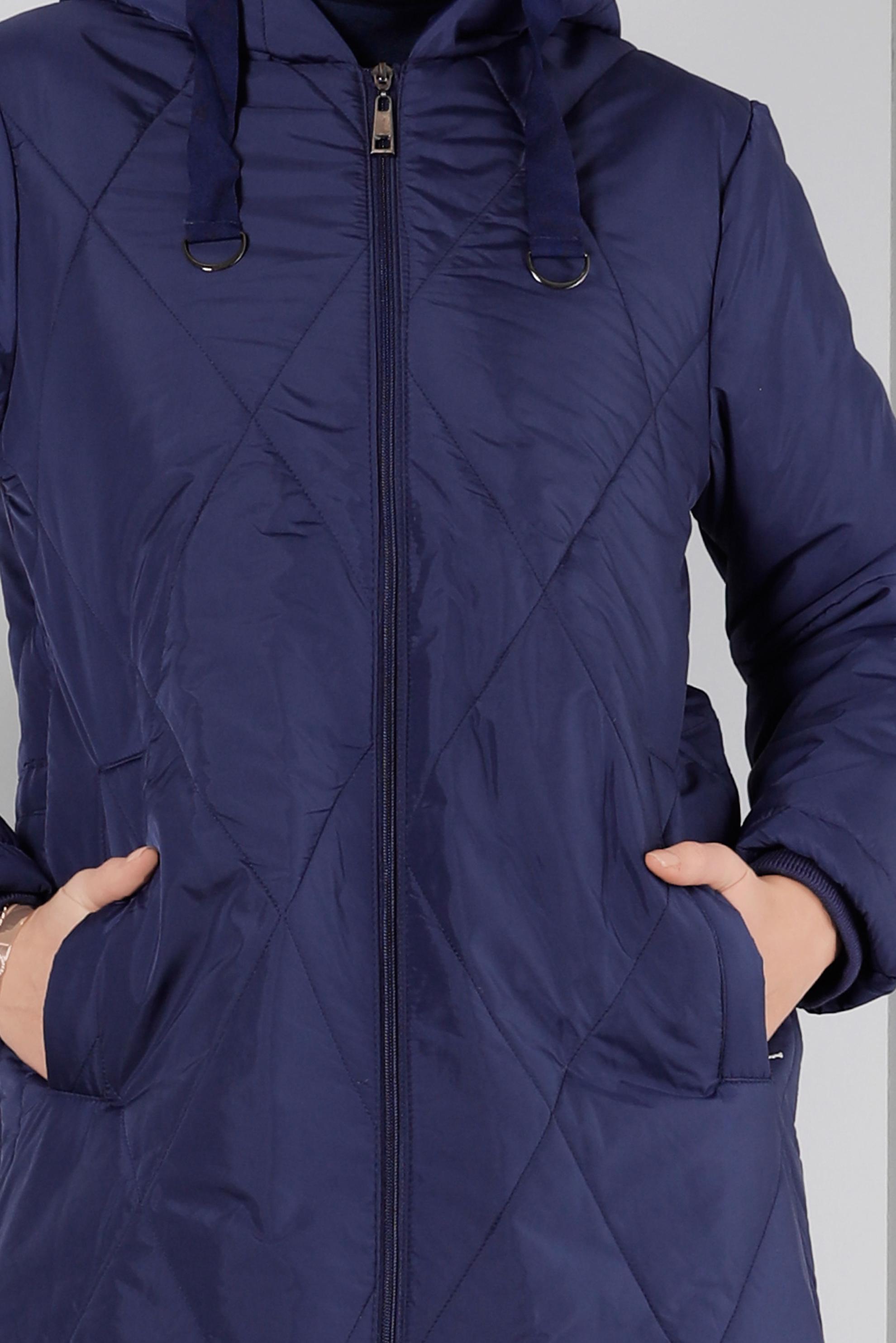 Tesettür giyim LACİVERT BÜZGÜLÜ KAPÜŞONLU ŞİŞME KABAN 90320 