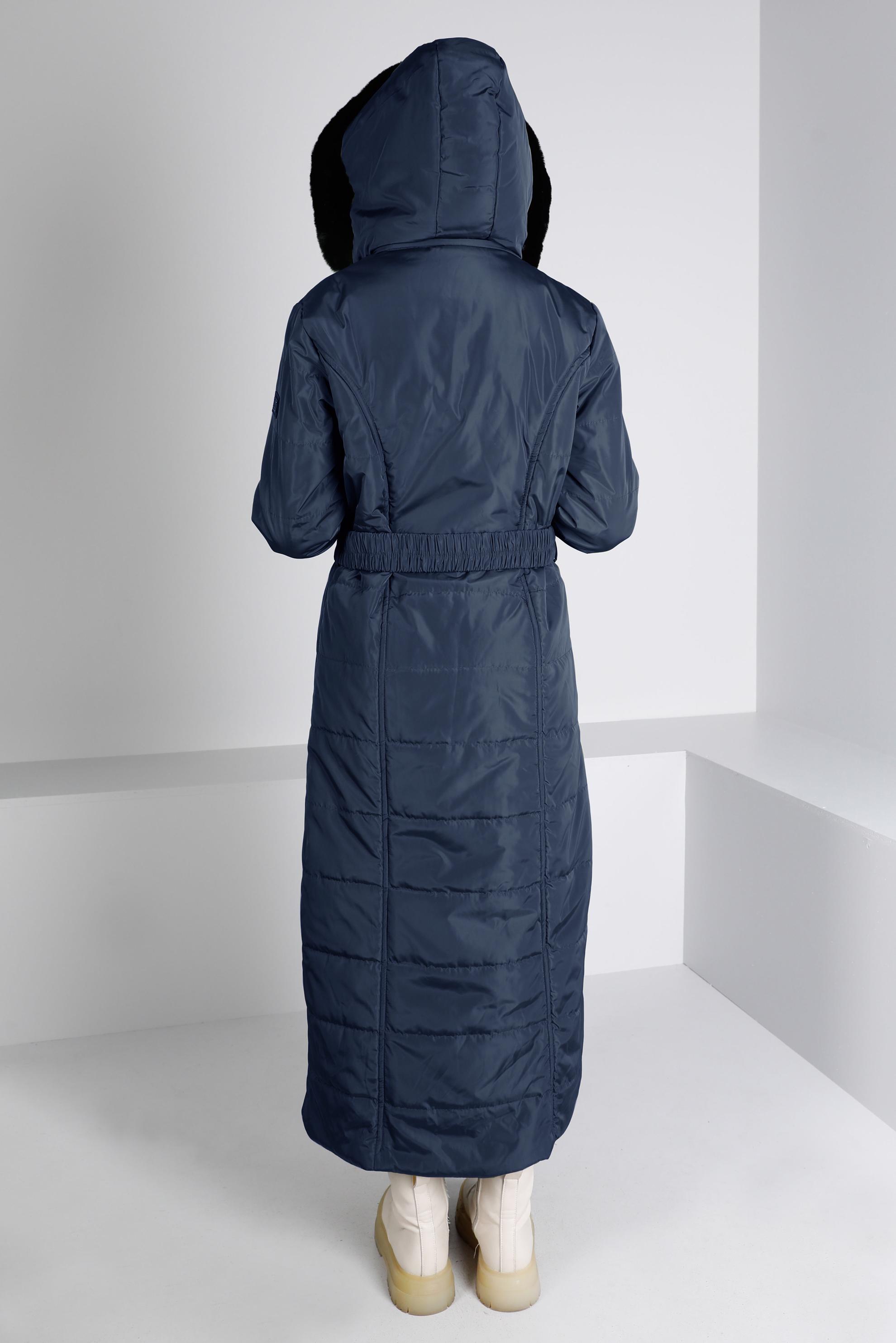 Tesettür giyim LACİVERT KEMERLİ KAPÜŞONLU ŞİŞME KABAN 90322