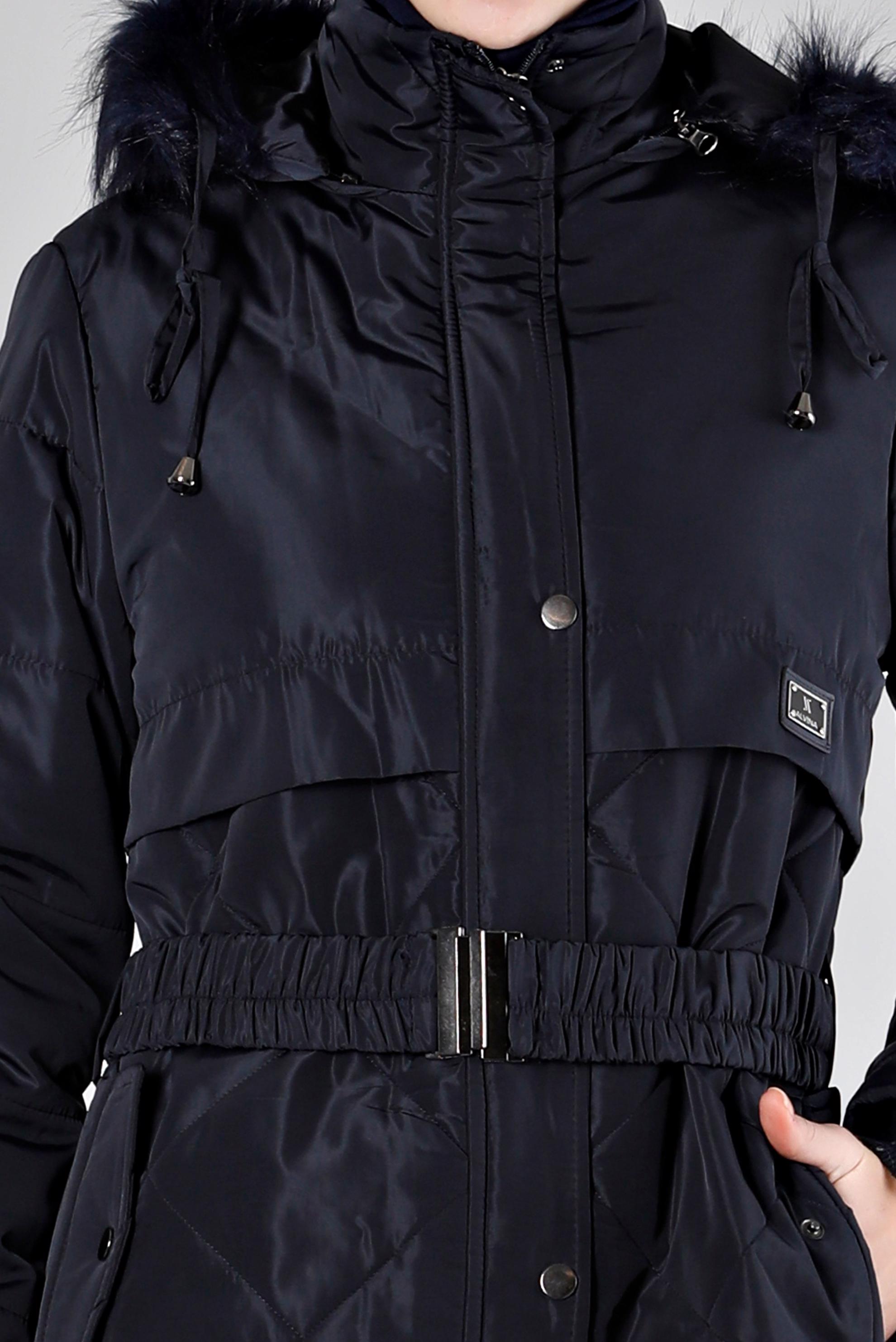 Tesettür giyim LACİVERT KAPÜŞONU KÜRKLÜ ŞİŞME KABAN 90323 